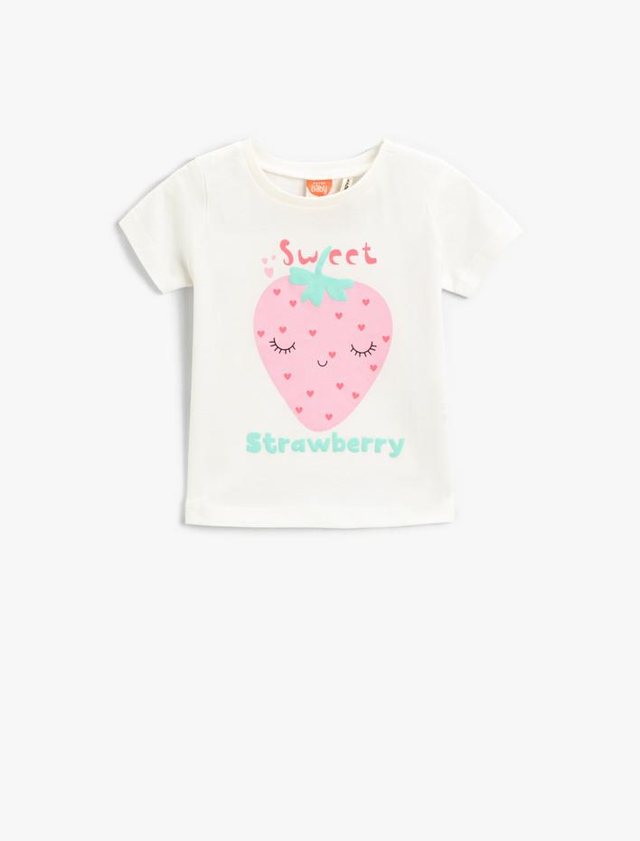 Kız Bebek Baskılı Kısa Kollu Tişört Pamuklu