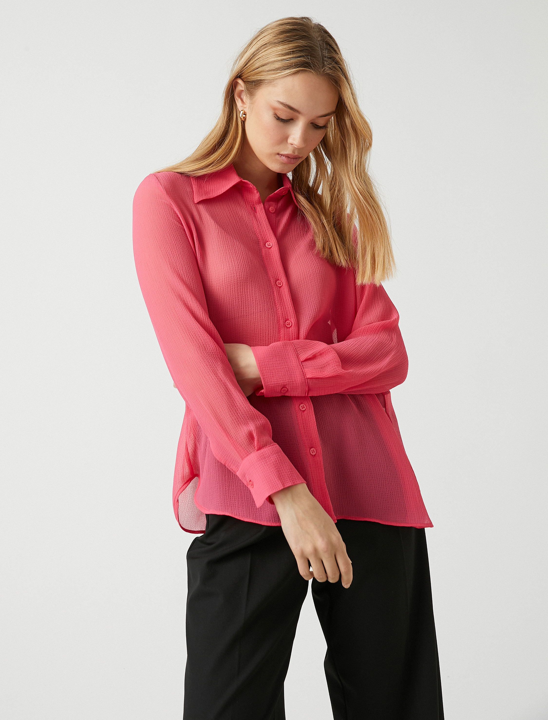   Şifon Gömlek Uzun Kollu