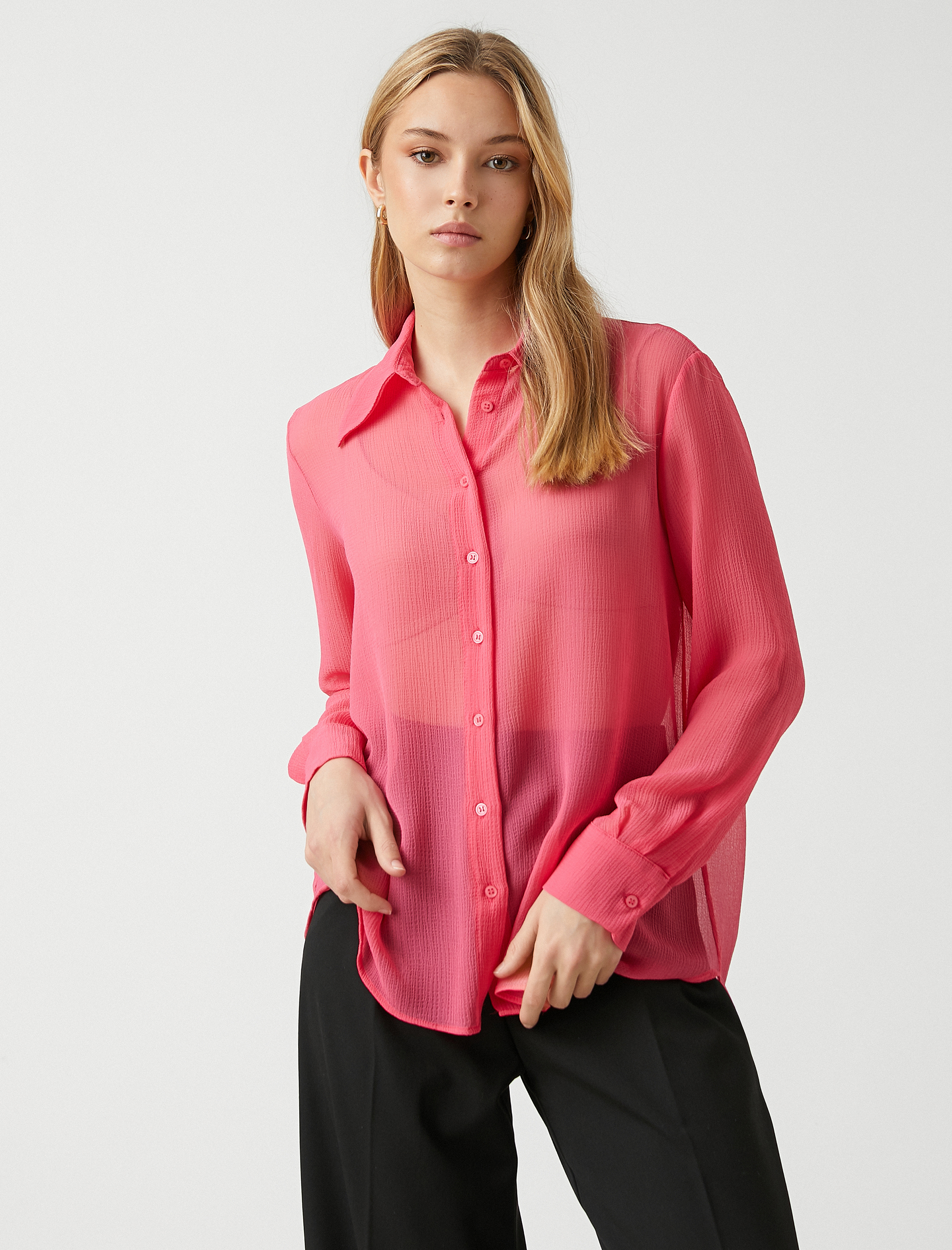   Şifon Gömlek Uzun Kollu