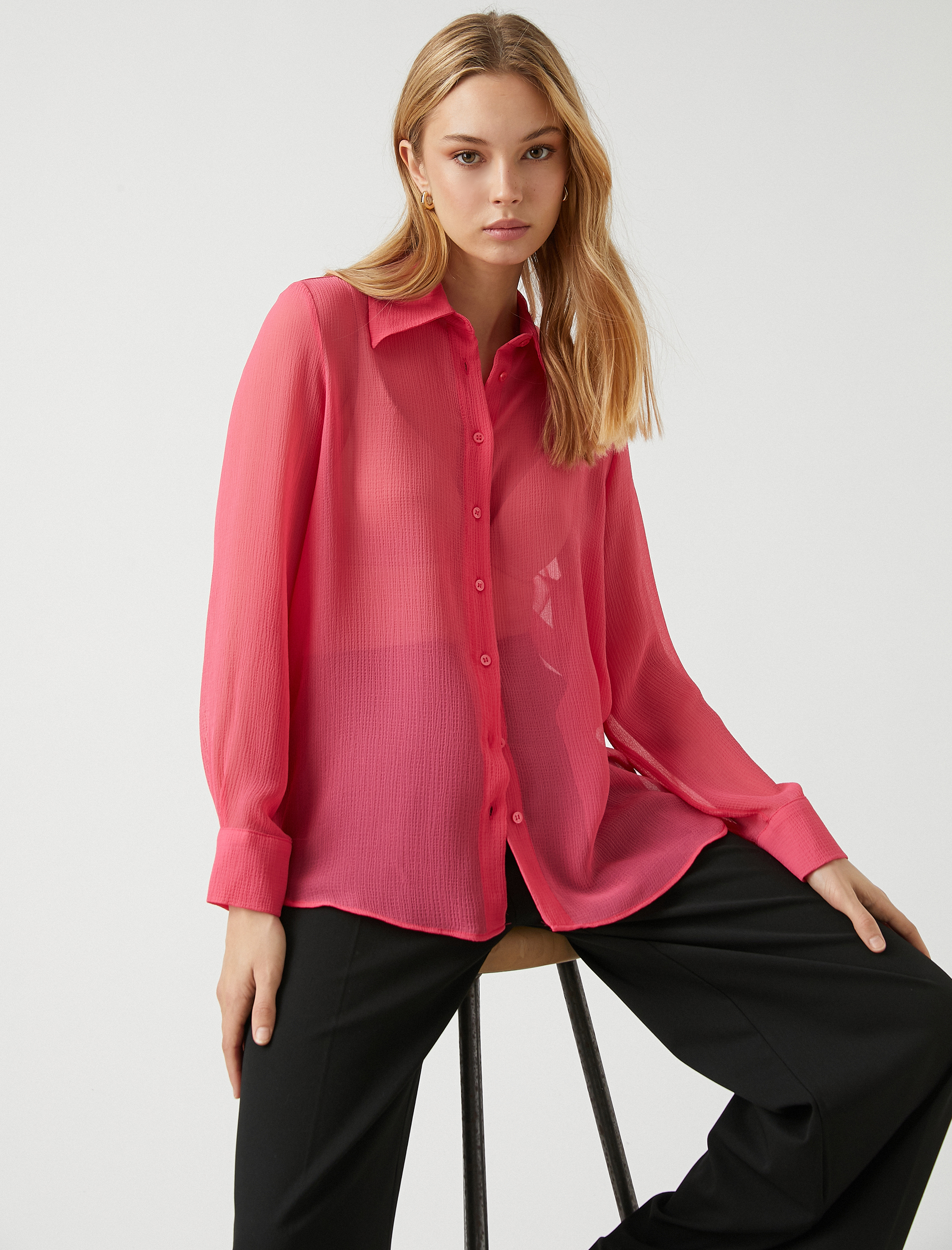   Şifon Gömlek Uzun Kollu