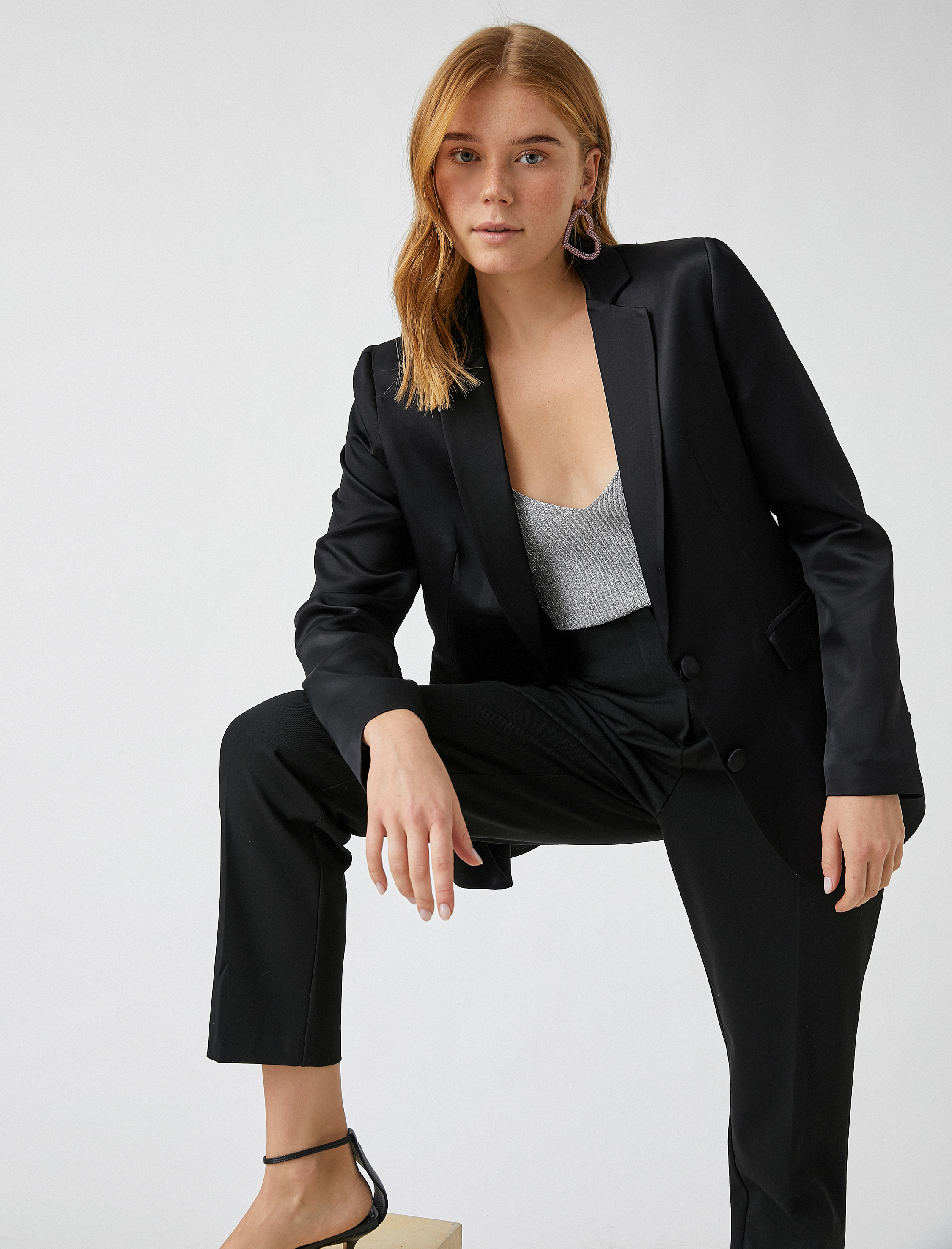   Saten Blazer Ceket  Kumaş Karışımlı