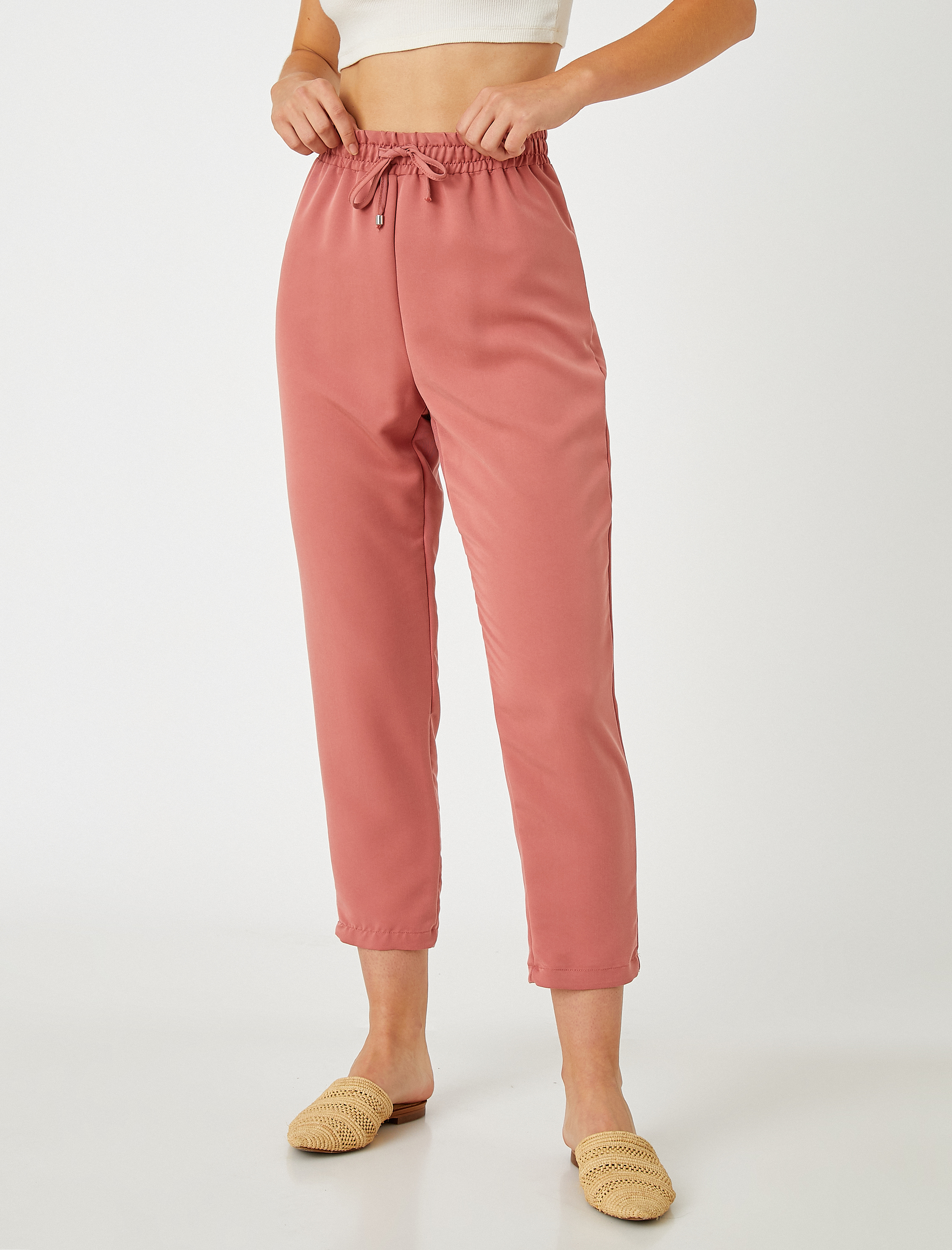   Beli Bağlamalı Crop Pantolon Modal Karışımlı