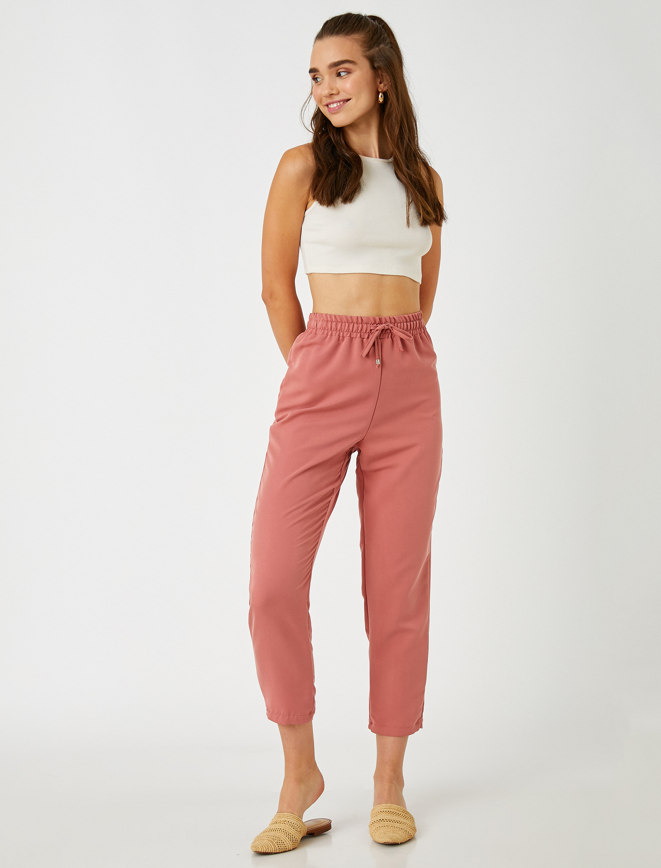   Beli Bağlamalı Crop Pantolon Modal Karışımlı