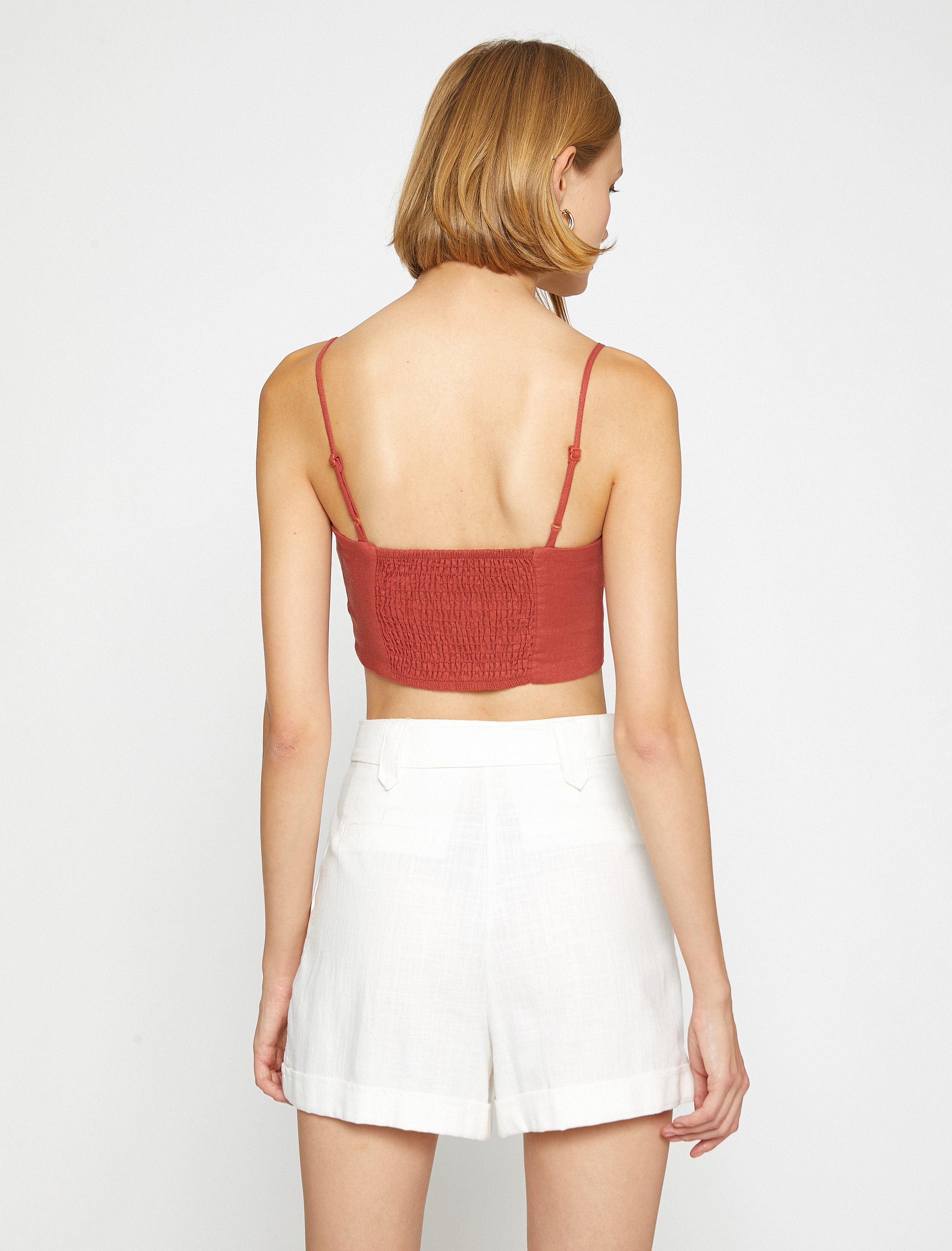   Crop Atlet İnce Askılı Keten Karışımlı