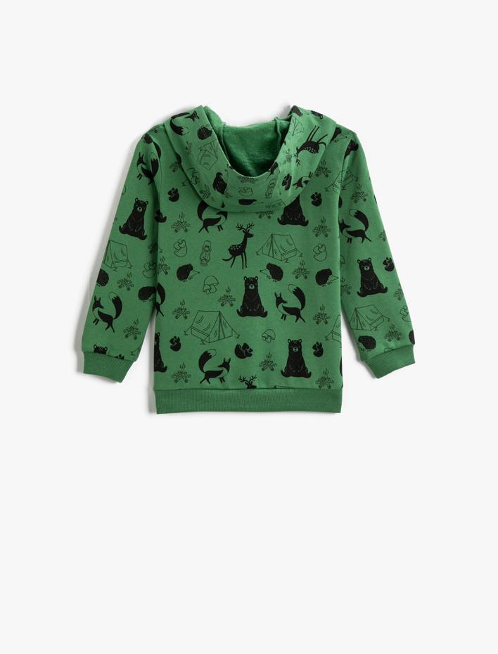 Erkek Bebek Fermuarlı Kapüşonlu Hırka Baskılı Pamuklu