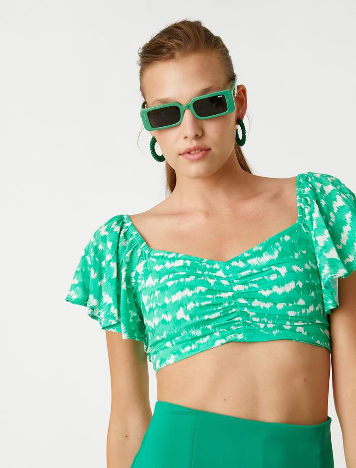  Crop Bluz Büzgü Detaylı