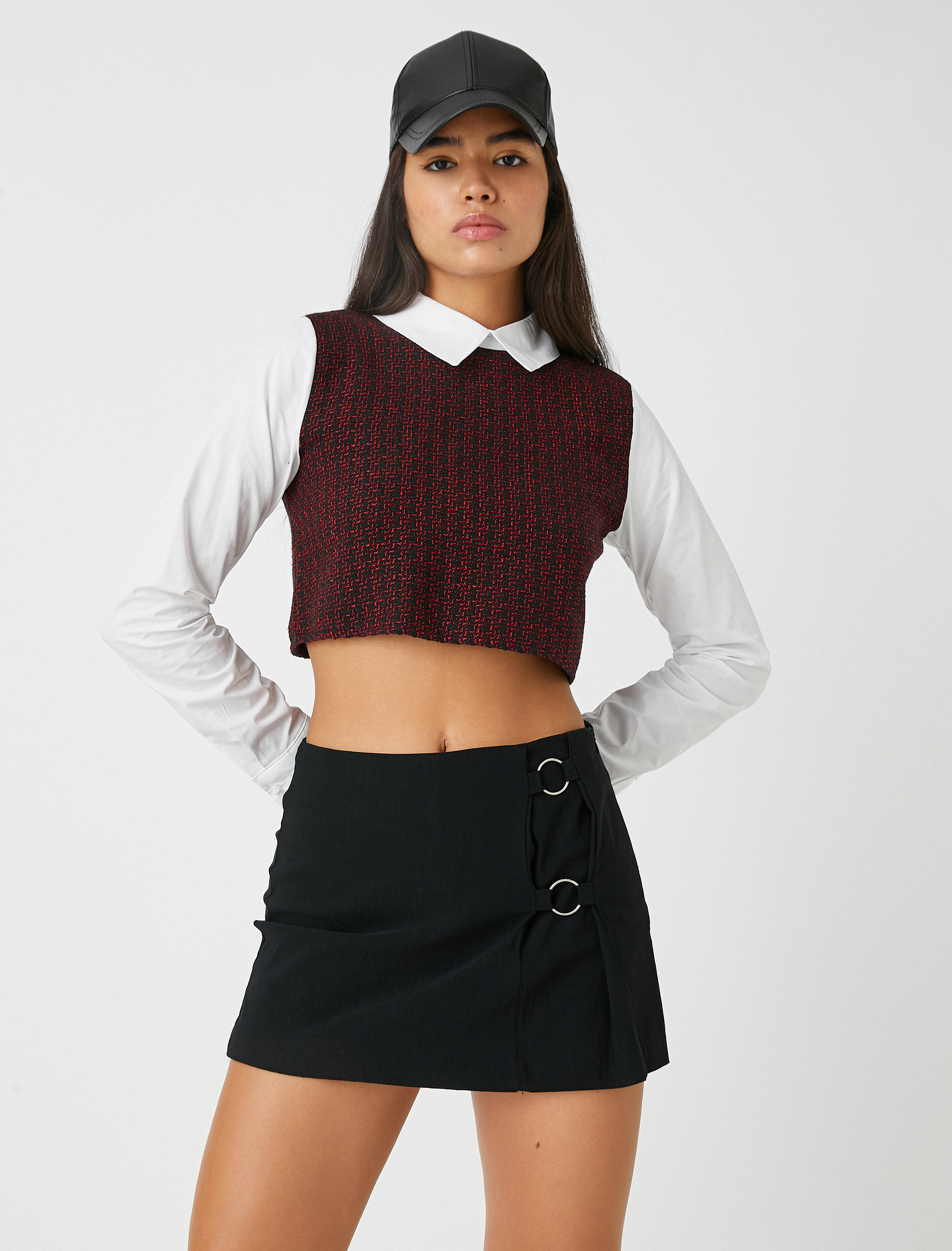 Crop Süveterli Gömlek Desenli