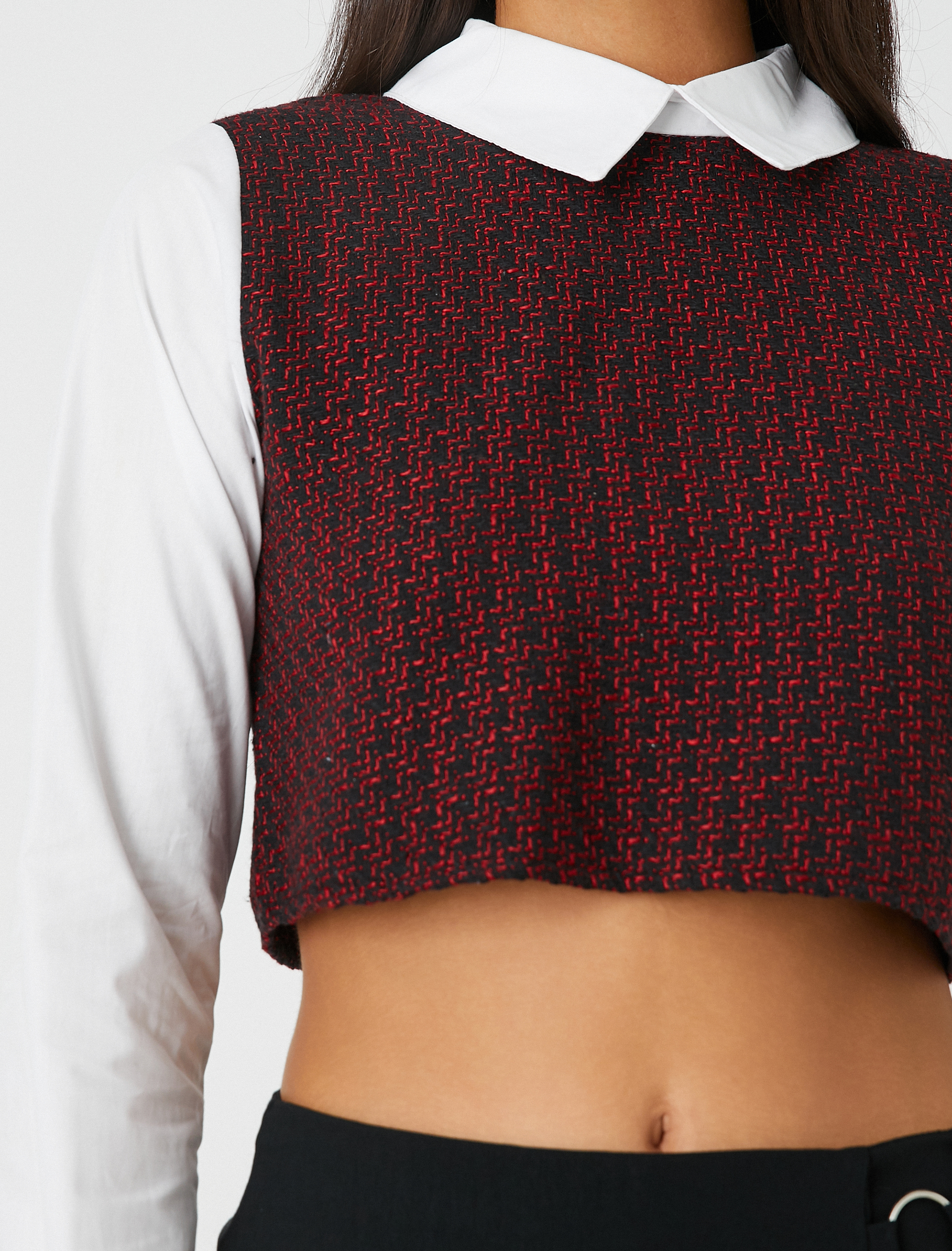 Crop Süveterli Gömlek Desenli