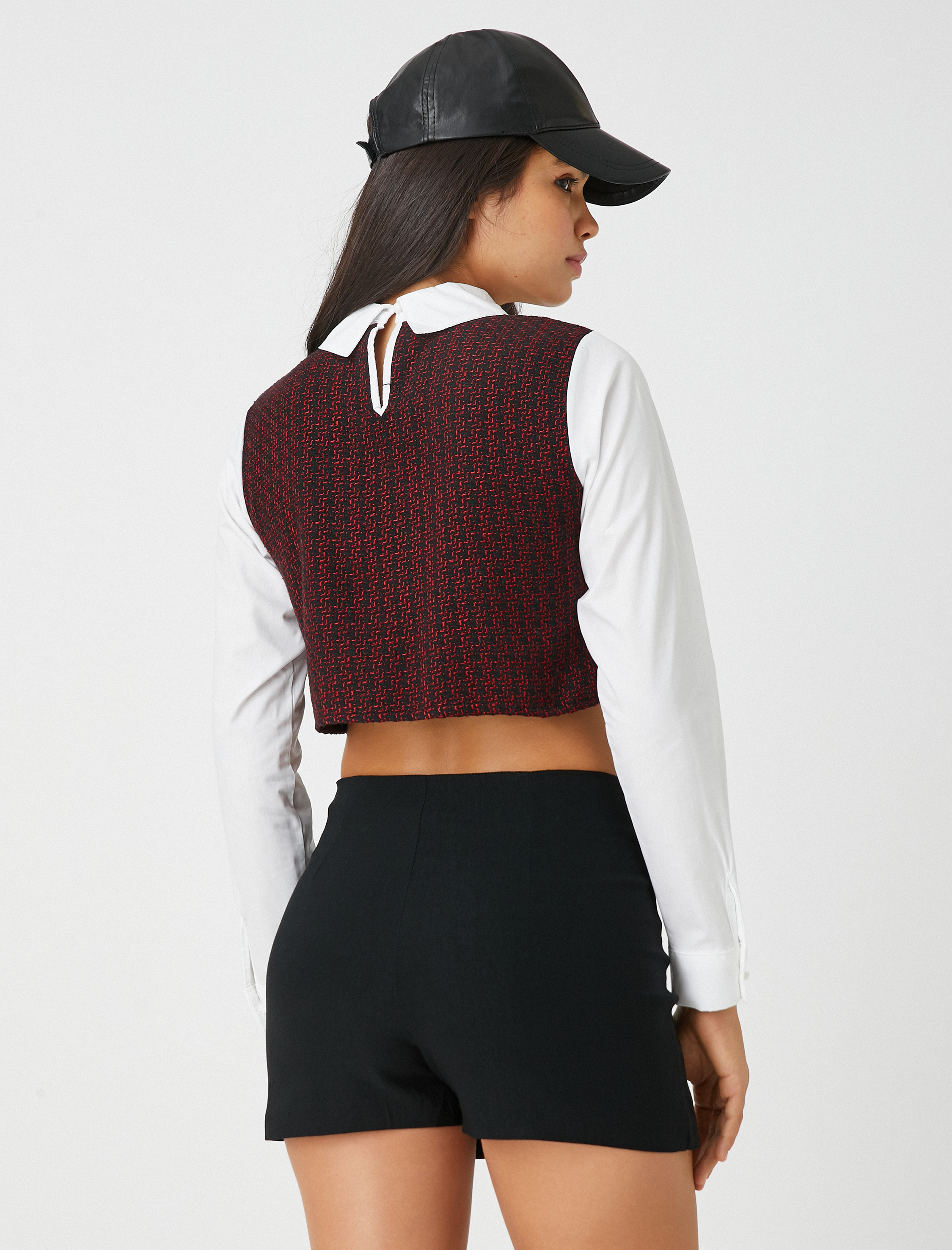 Crop Süveterli Gömlek Desenli