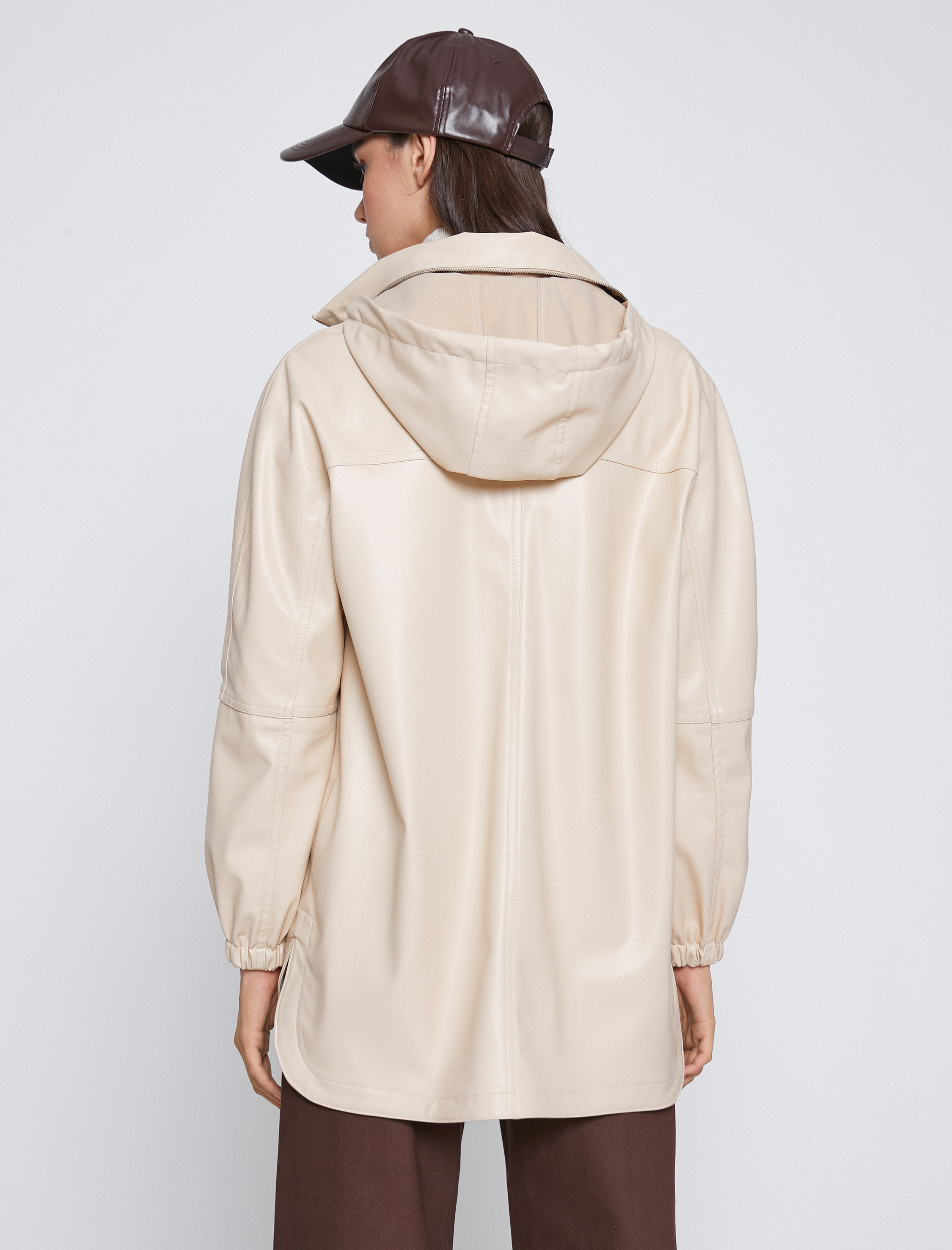   Suni Deri Yağmurluk Kapüşonlu Cepli