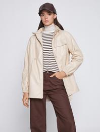 Suni Deri Yağmurluk Kapüşonlu Cepli