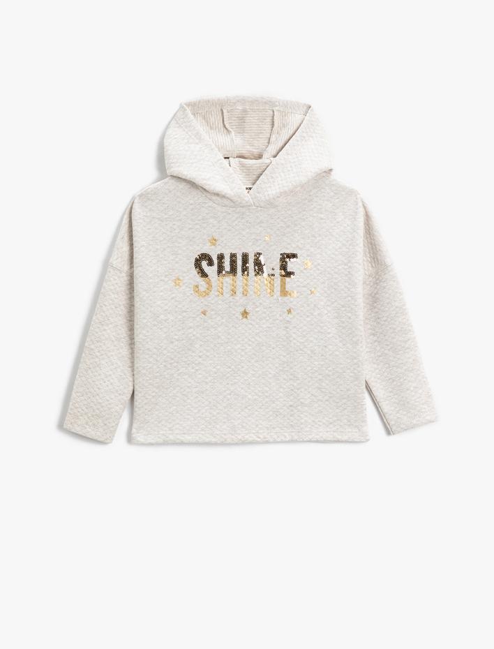 Kız Çocuk Kapüşonlu Sweatshirt Pul Payet İşlemeli Simli