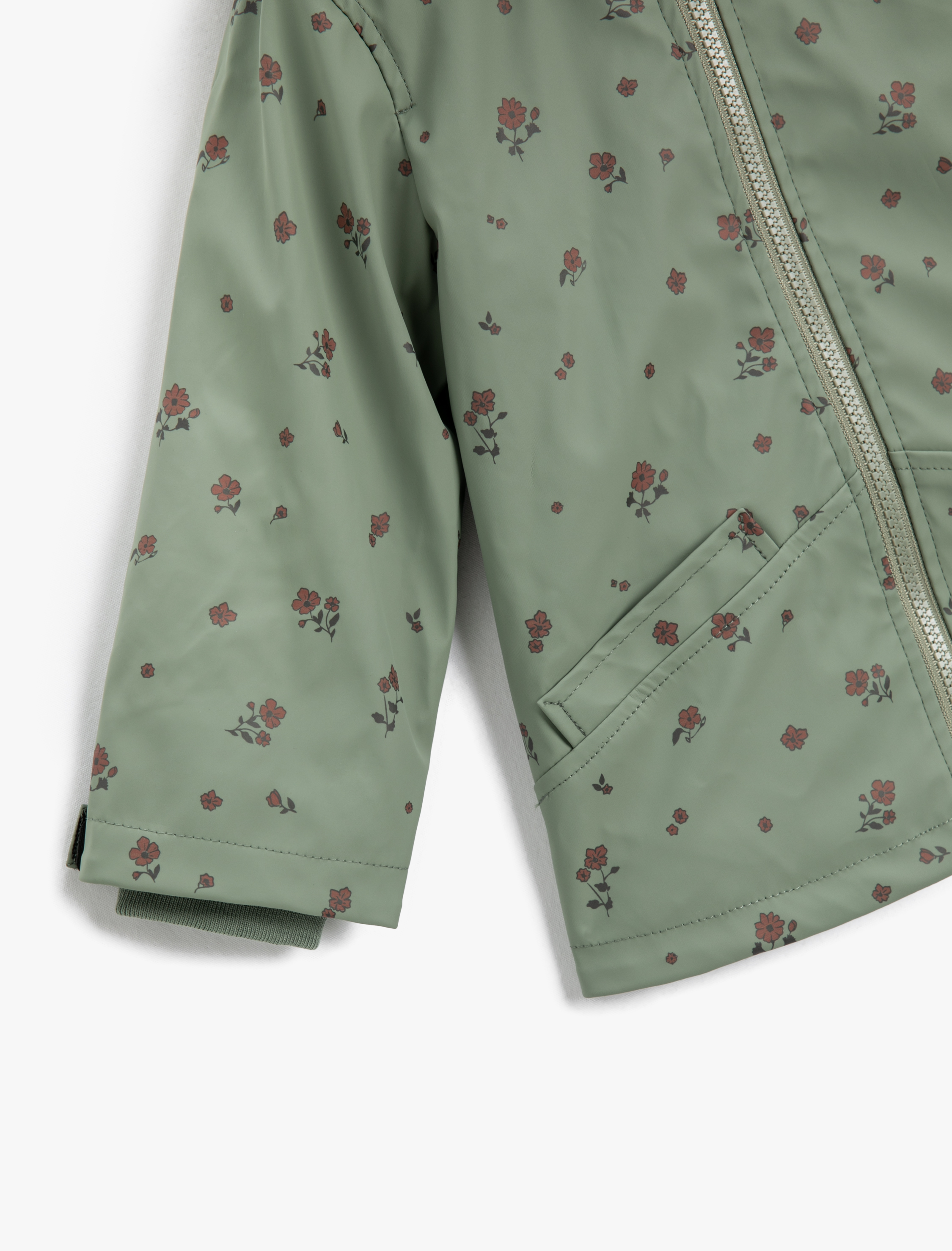  Kız Bebek Kapüşonlu Softshell Mont Oversize Çiçekli Cepli Fermuarlı