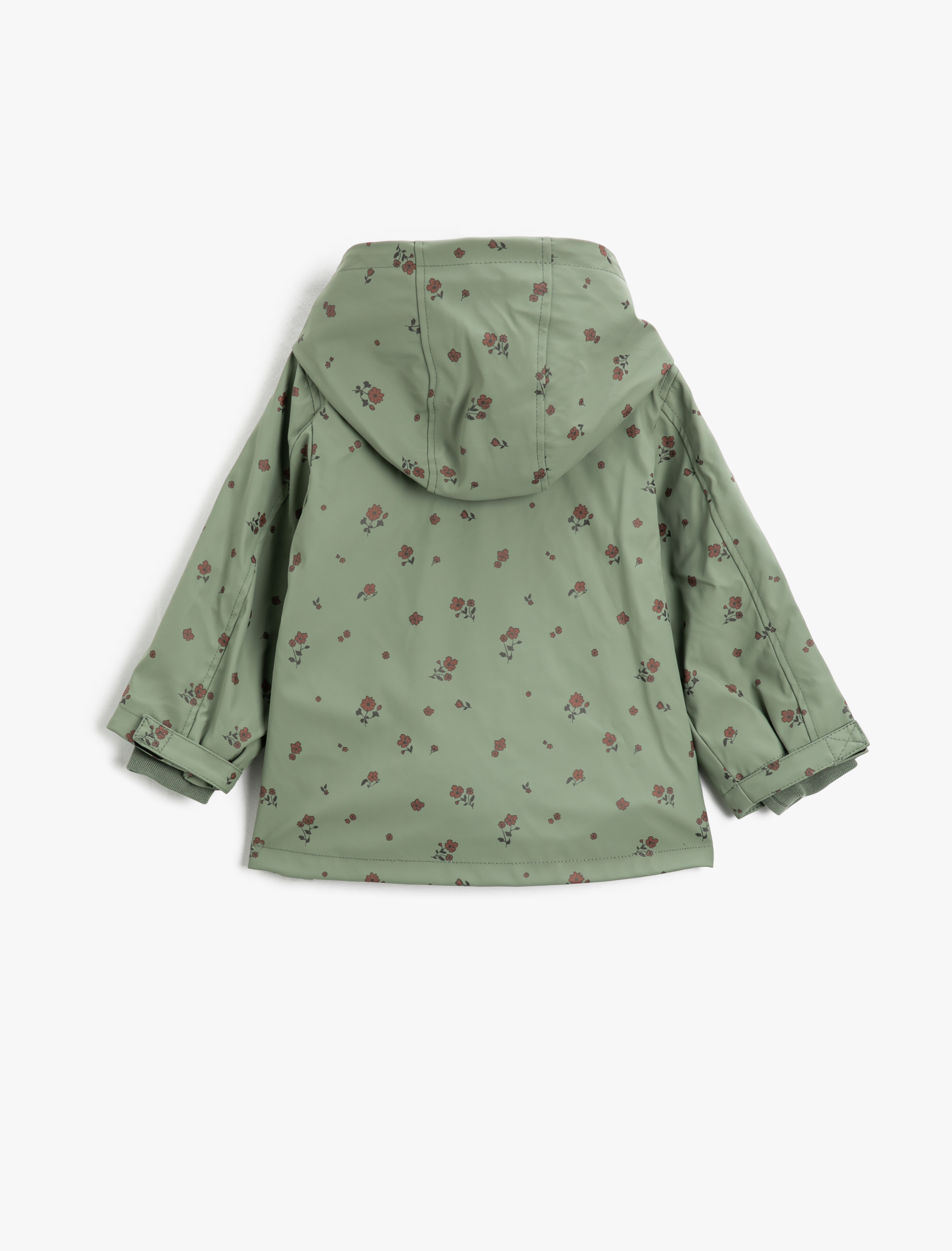  Kız Bebek Kapüşonlu Softshell Mont Oversize Çiçekli Cepli Fermuarlı