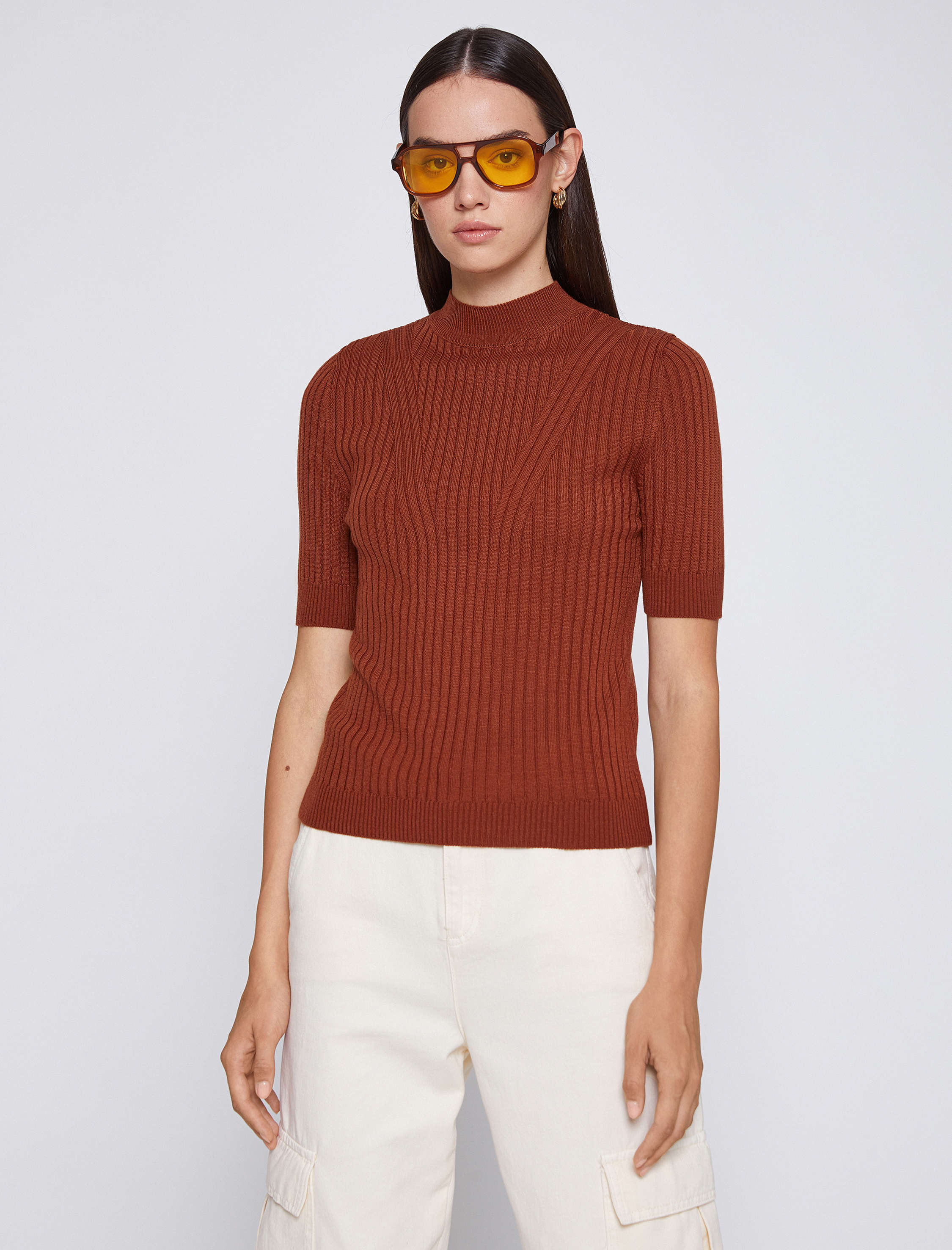   Triko Kazak Dik Yaka Kısa Kollu Kaşmir Dokulu