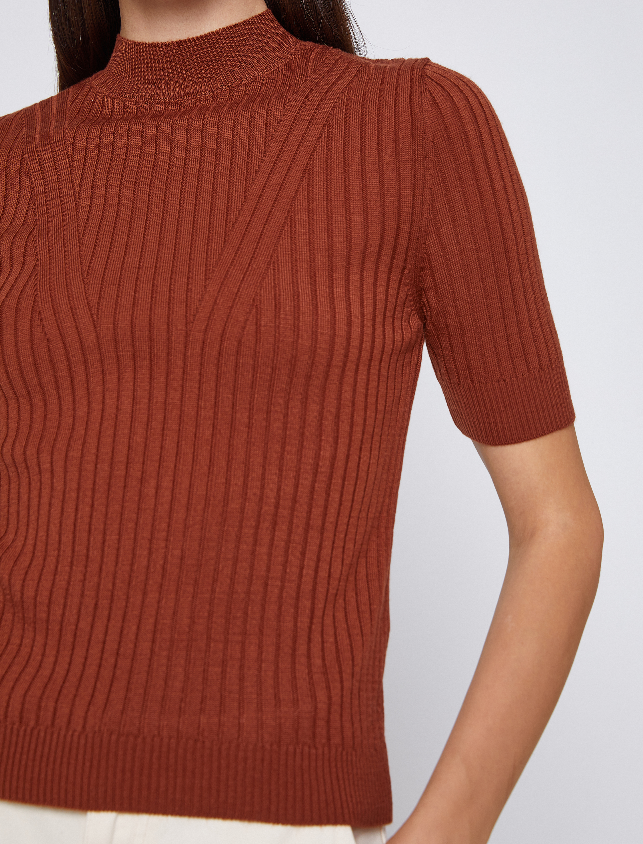   Triko Kazak Dik Yaka Kısa Kollu Kaşmir Dokulu