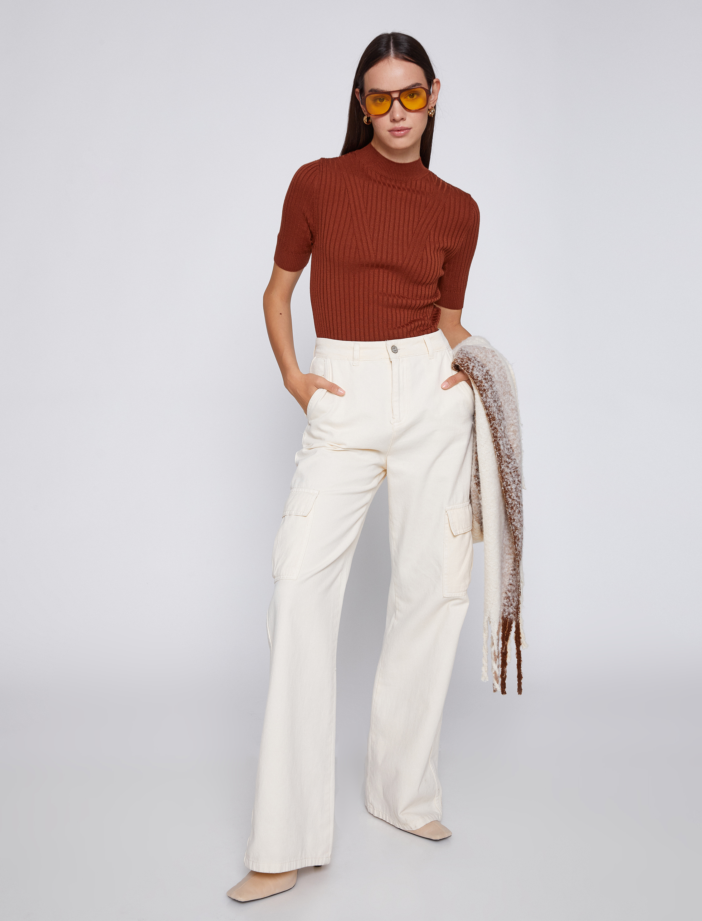   Triko Kazak Dik Yaka Kısa Kollu Kaşmir Dokulu