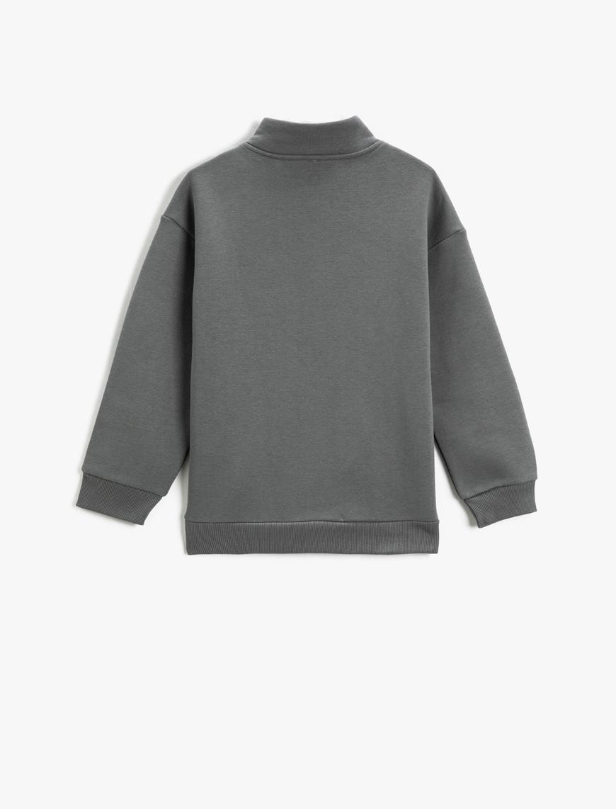  Erkek Çocuk Basic Dik Yaka Sweatshirt Fermuar Detaylı Cepli