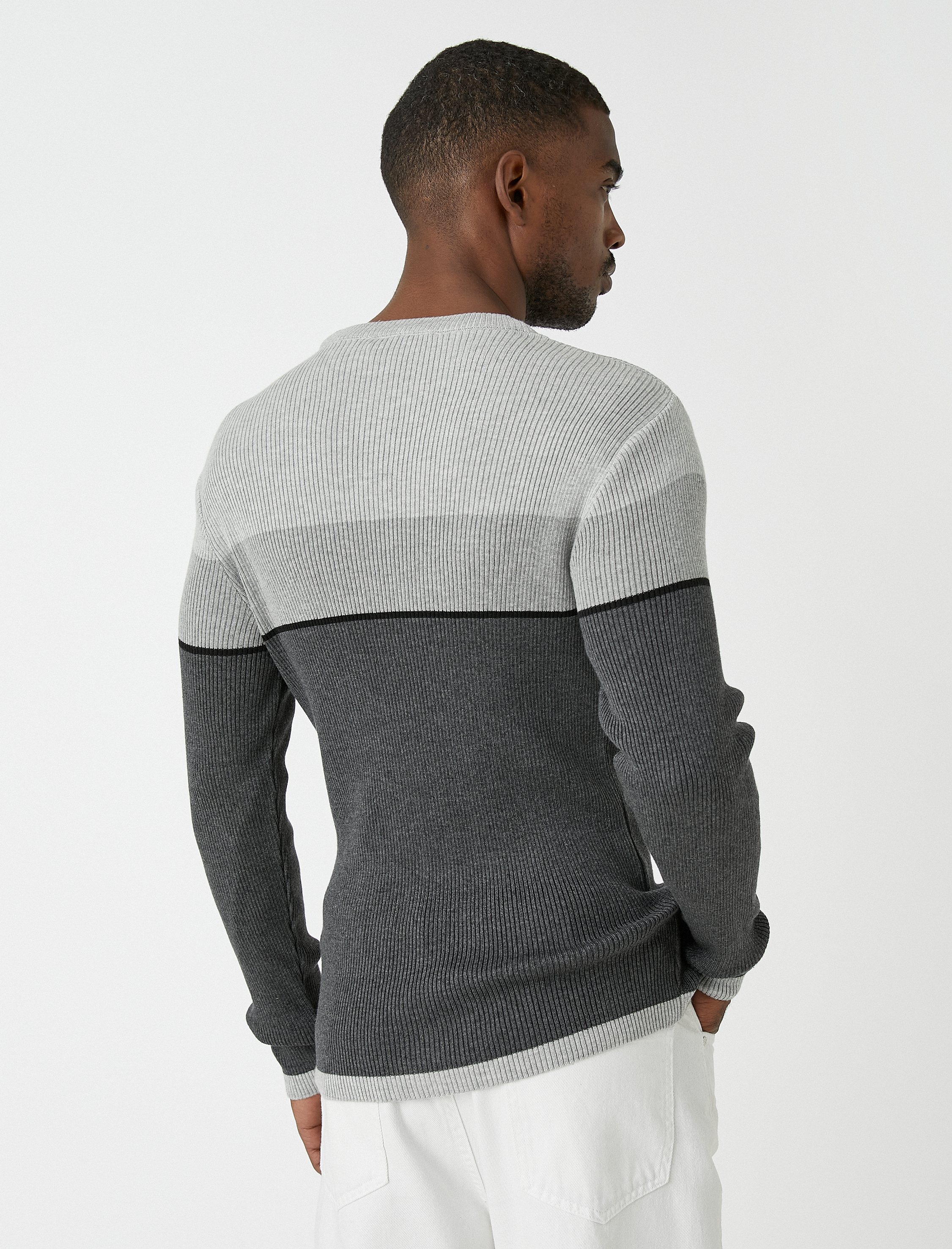 Basic Triko Kazak Bisiklet Yaka Renk Bloklu