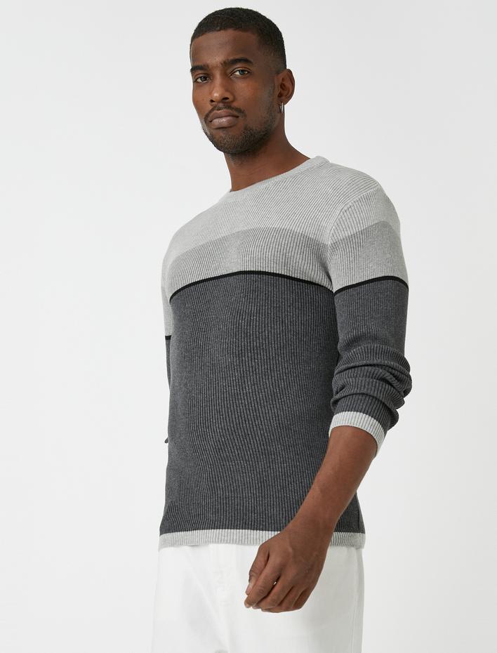  Basic Triko Kazak Bisiklet Yaka Renk Bloklu