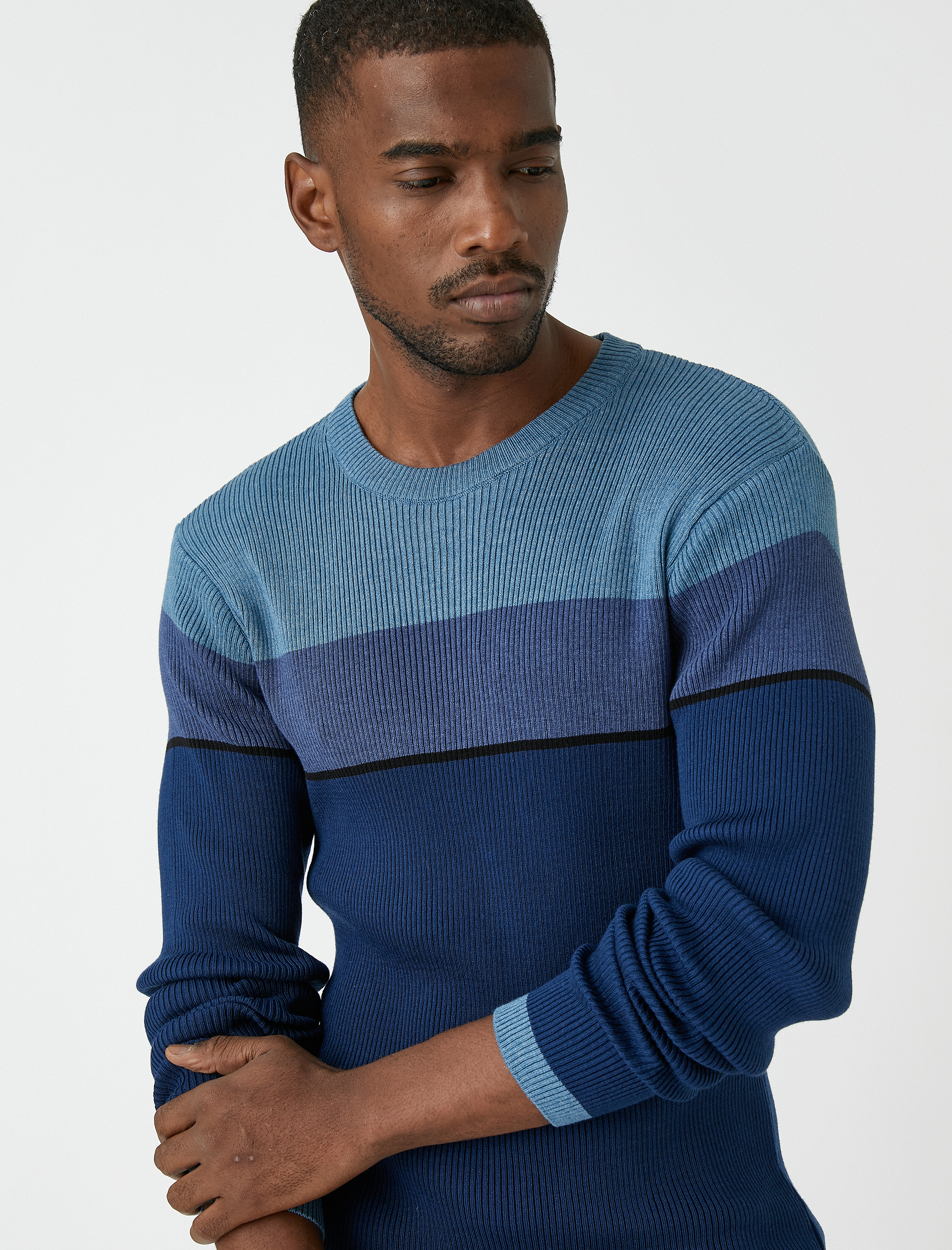 Basic Triko Kazak Bisiklet Yaka Renk Bloklu