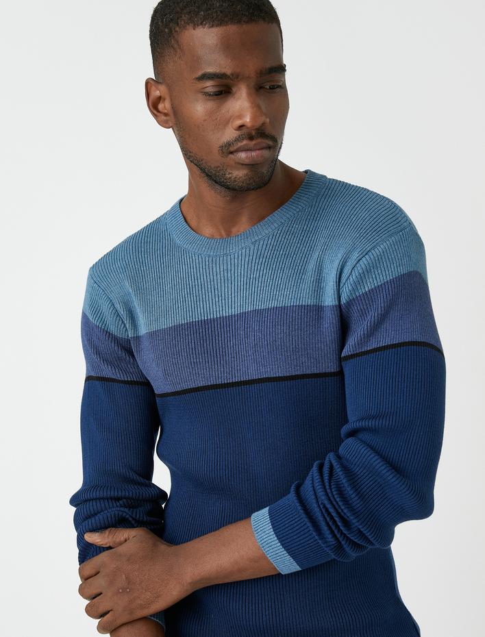  Basic Triko Kazak Bisiklet Yaka Renk Bloklu