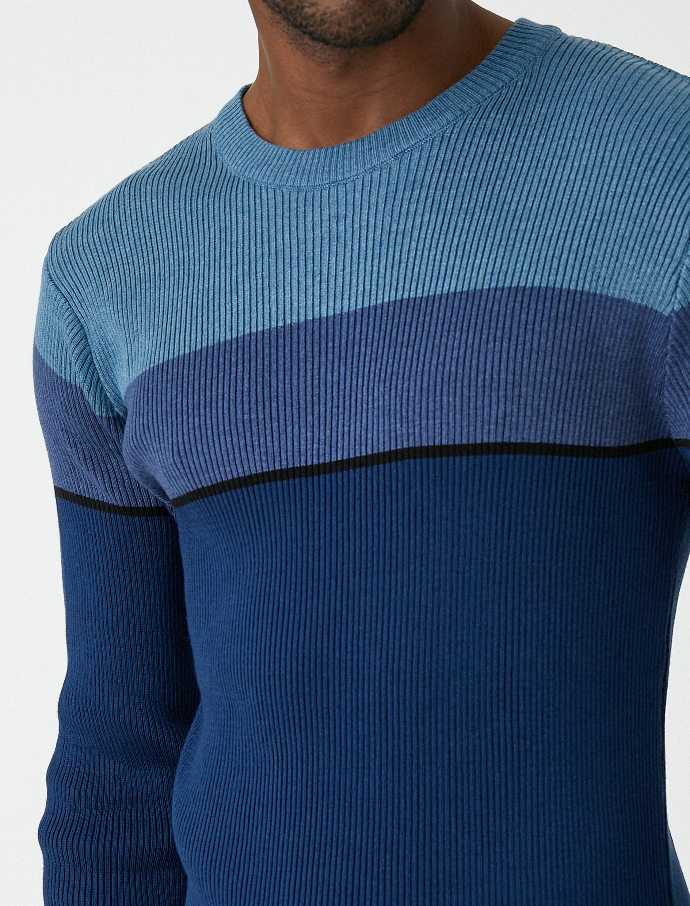 Basic Triko Kazak Bisiklet Yaka Renk Bloklu