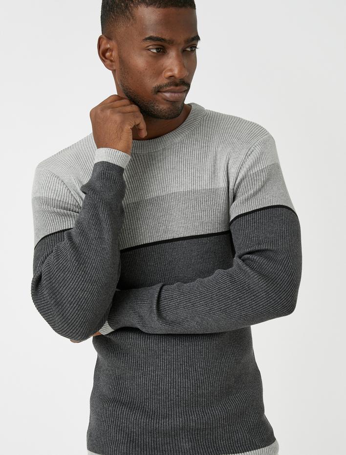  Basic Triko Kazak Bisiklet Yaka Renk Bloklu