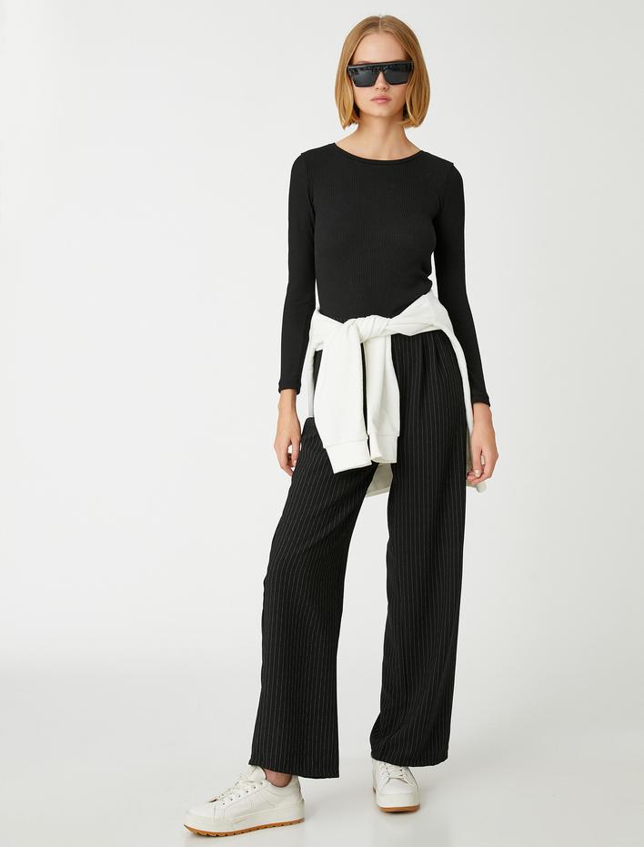  Uzun Kollu Basic Tişört Ribanalı