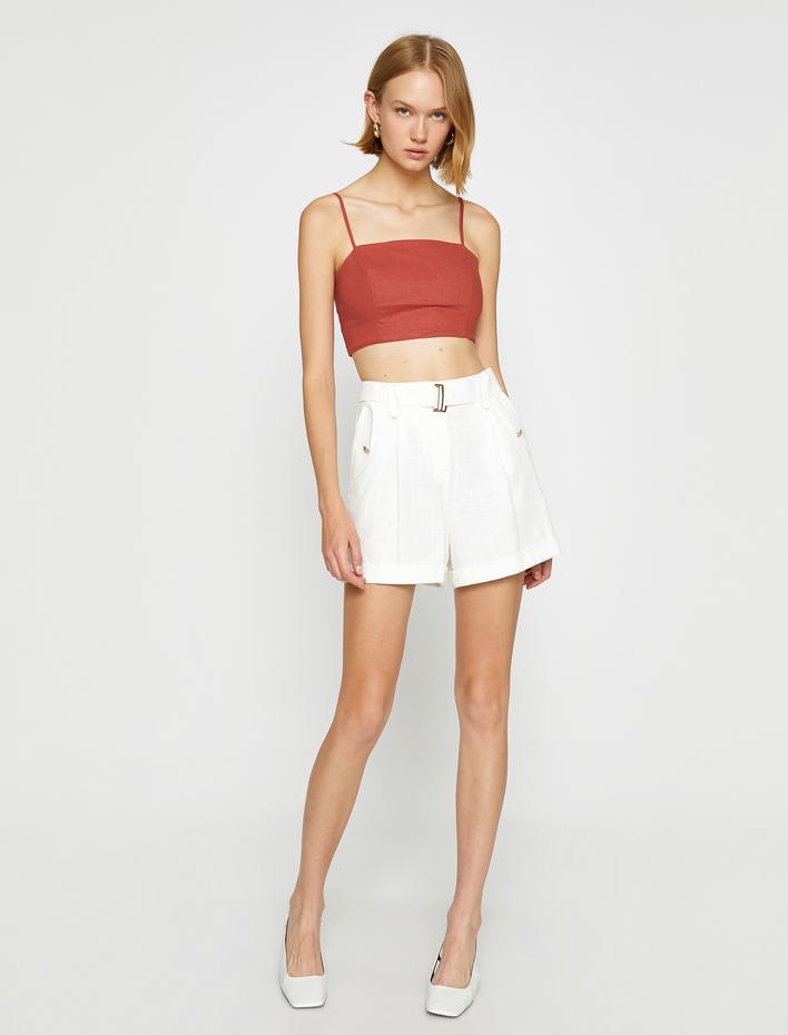  Crop Atlet İnce Askılı Keten Karışımlı