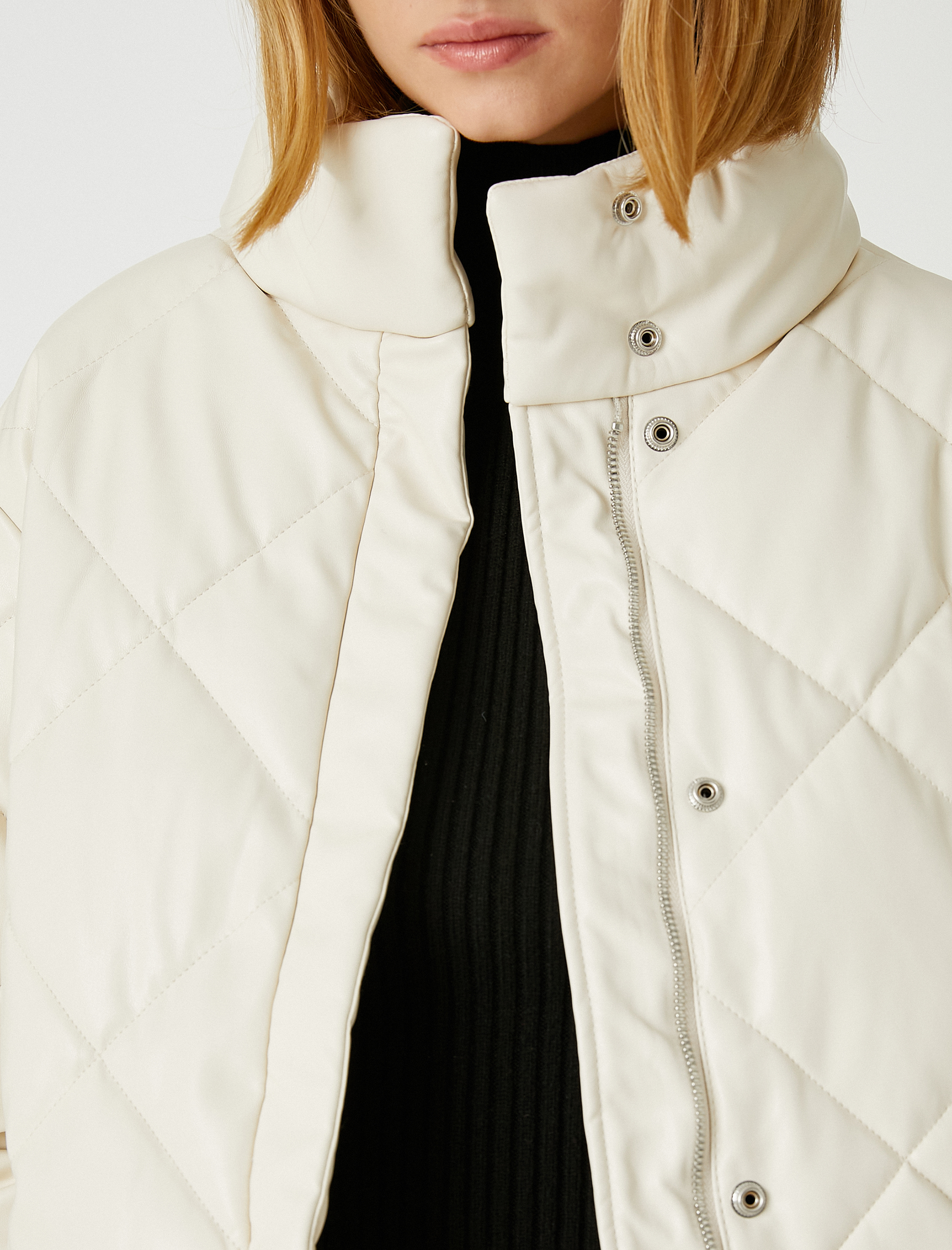   Suni Deri Şişme Mont Dik Yaka Çıtçıtlı