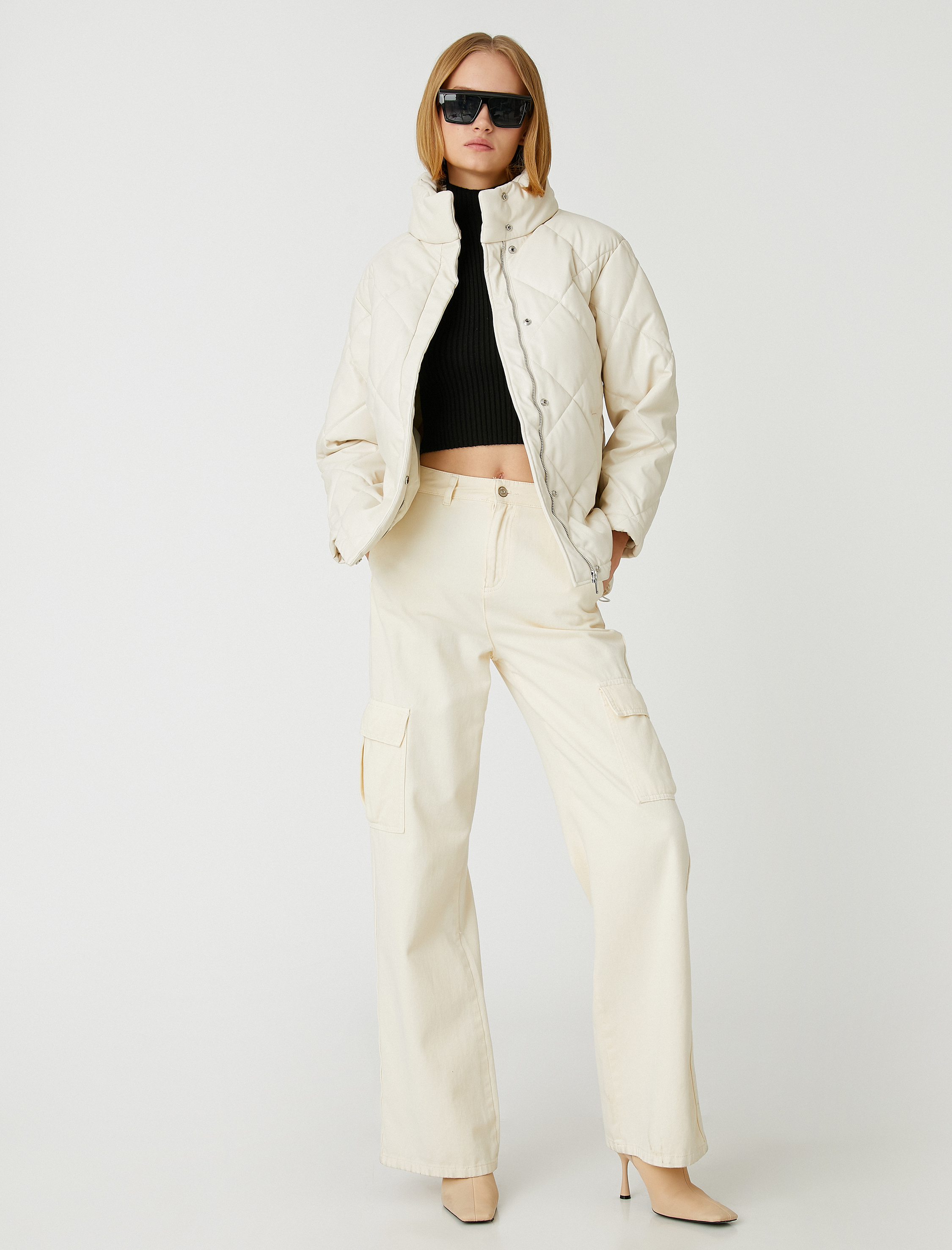   Suni Deri Şişme Mont Dik Yaka Çıtçıtlı