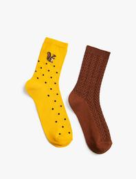 2'li Soket Çorap Seti Sincap İşlemeli