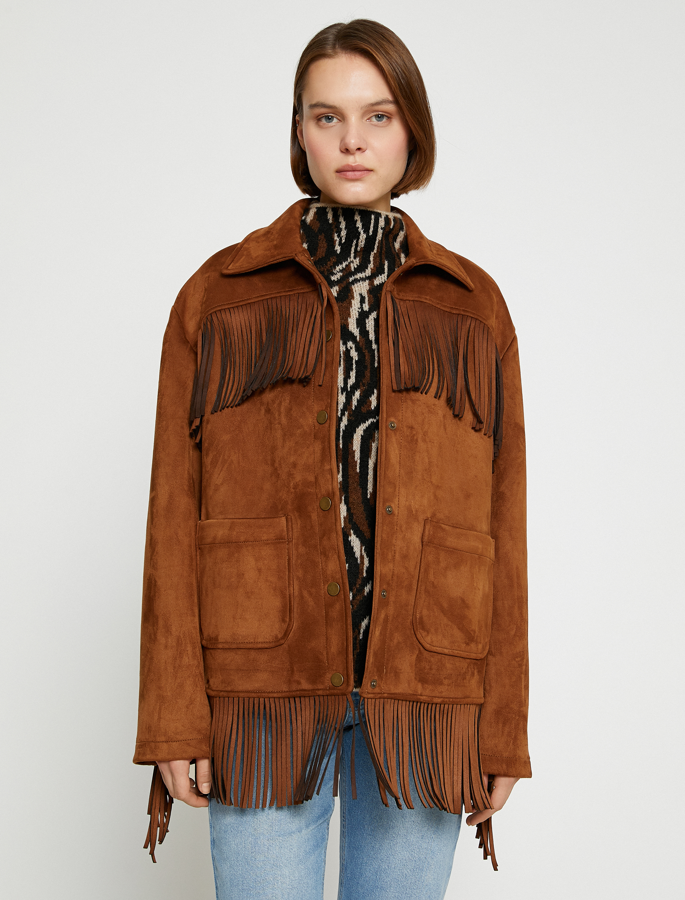   Süet Görünümlü Etnik Detaylı Shacket