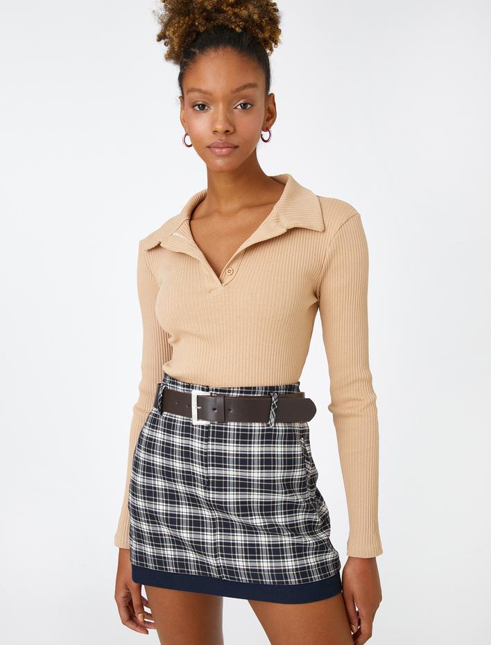  Uzun Kollu Tişört Polo Yaka Düğmeli Basic