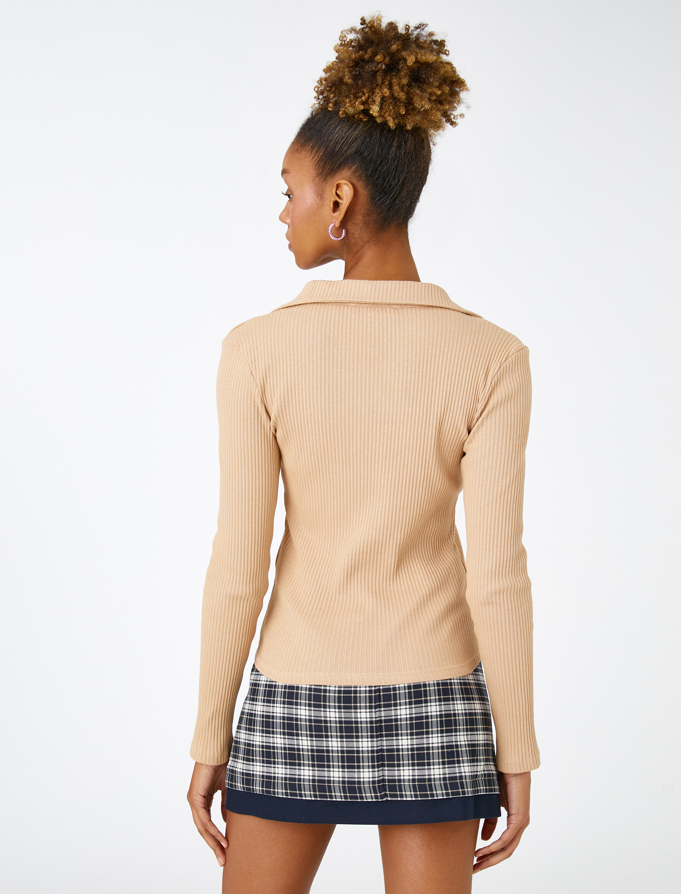   Uzun Kollu Tişört Polo Yaka Düğmeli Basic