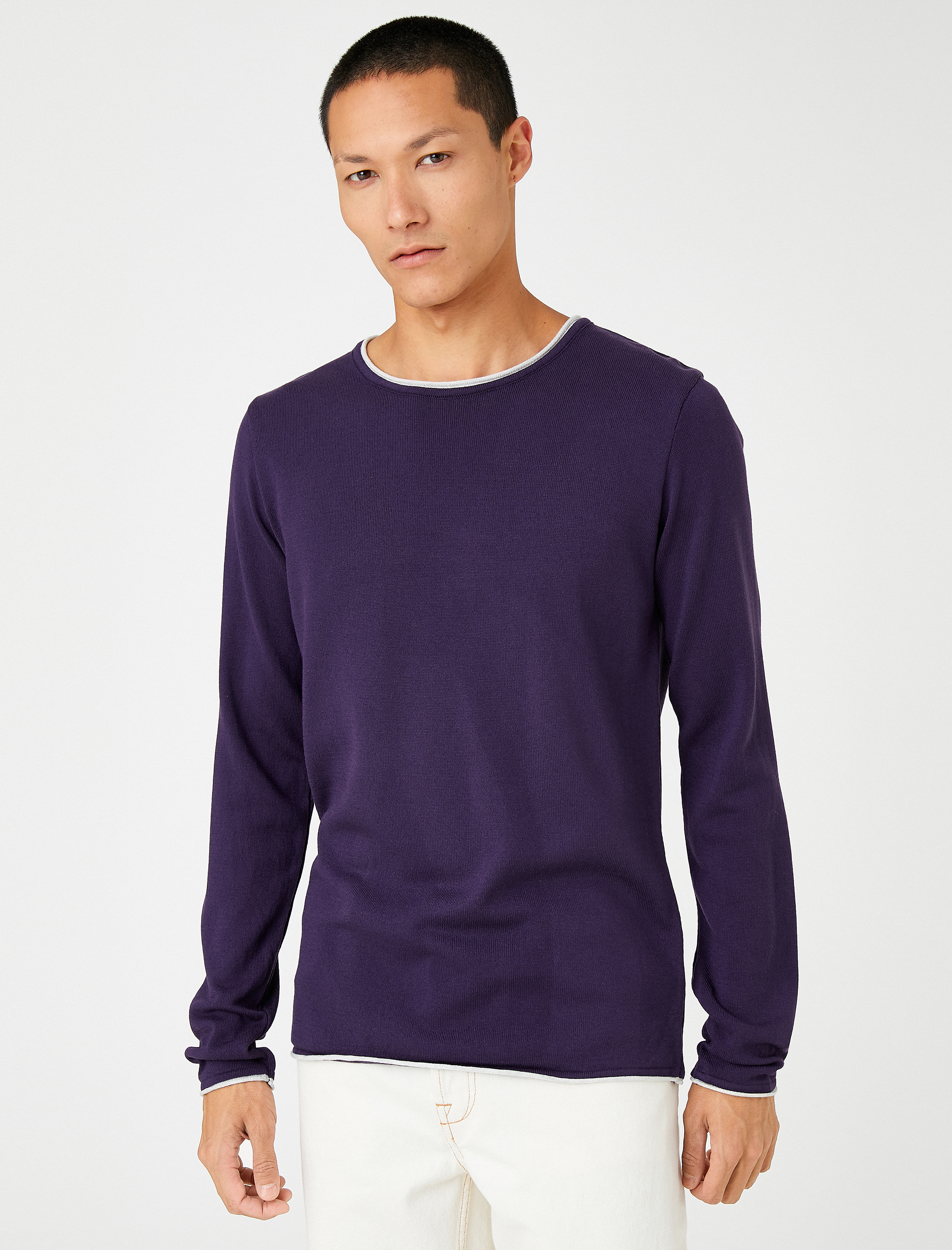   Basic Triko Kazak Bisiklet Yaka Uzun Kollu