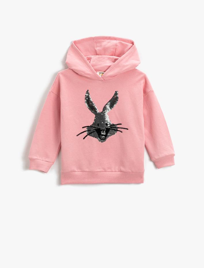 Kız Çocuk Bugs Bunny Baskılı Sweatshirt Lisanslı  Pul-Payet İşlemeli Uzun Kollu Bisiklet Yaka