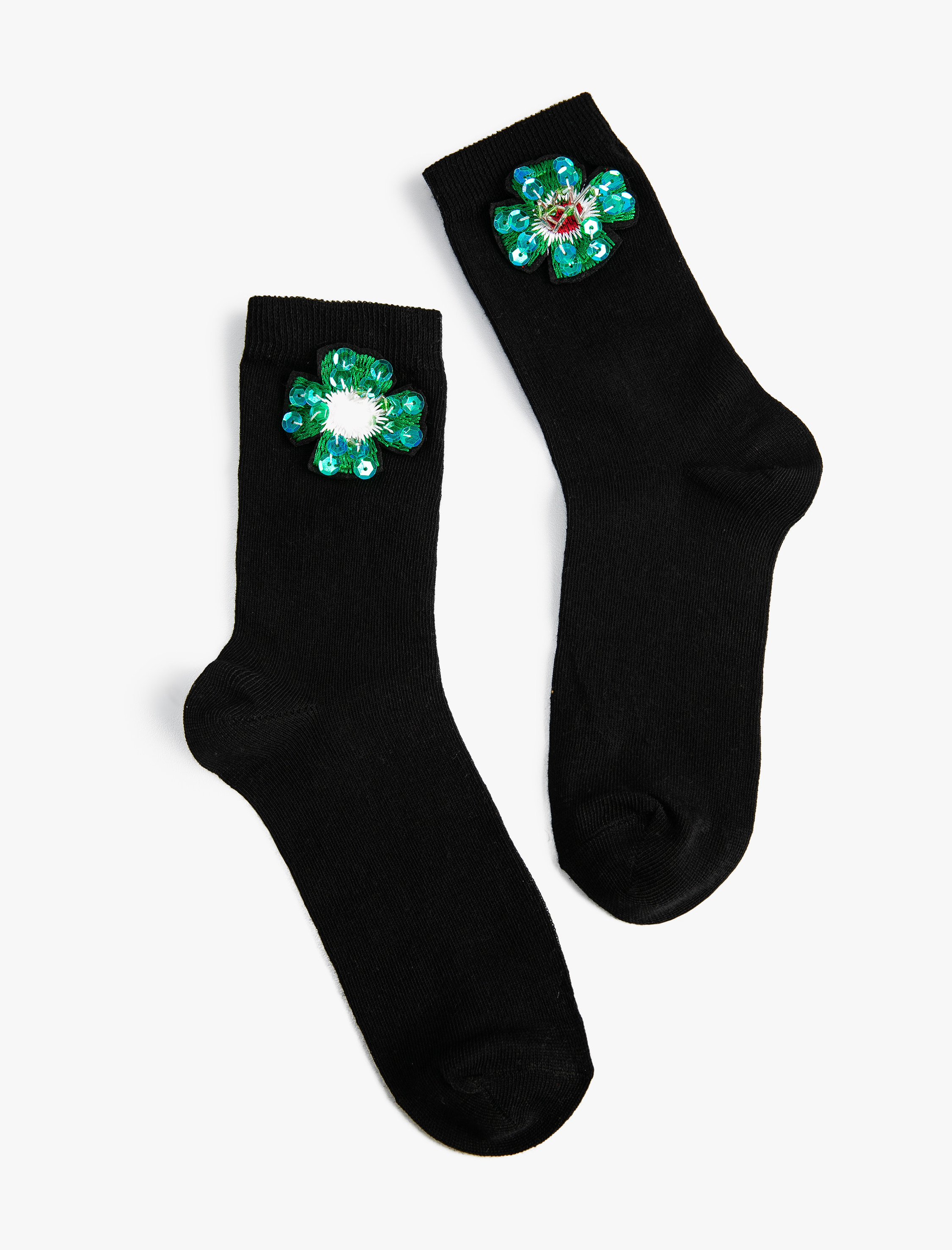  Kadın Basic Çiçekli Soket Çorap İşleme Detaylı