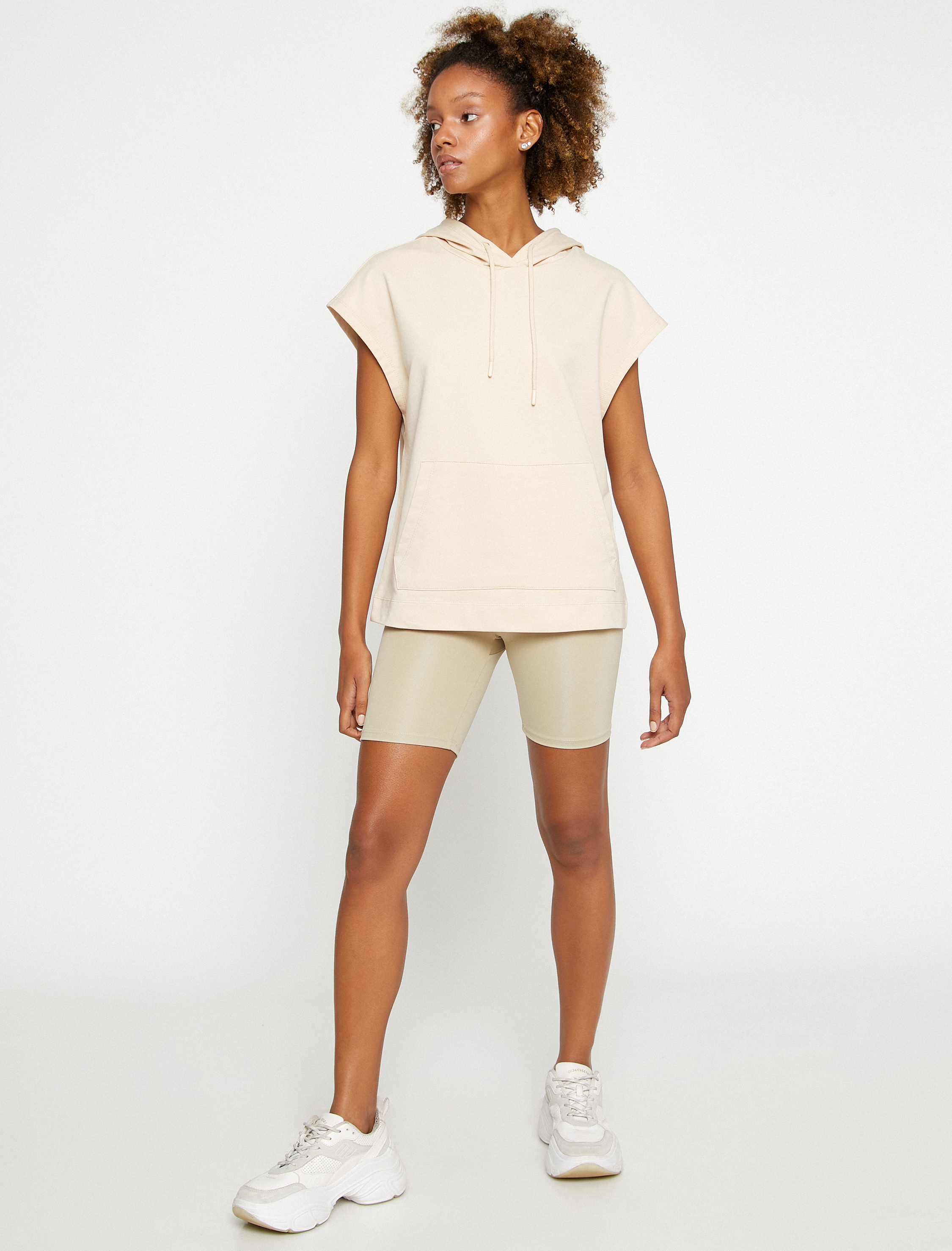   Kısa Kollu Sweatshirt Kapüşonlu Pamuklu