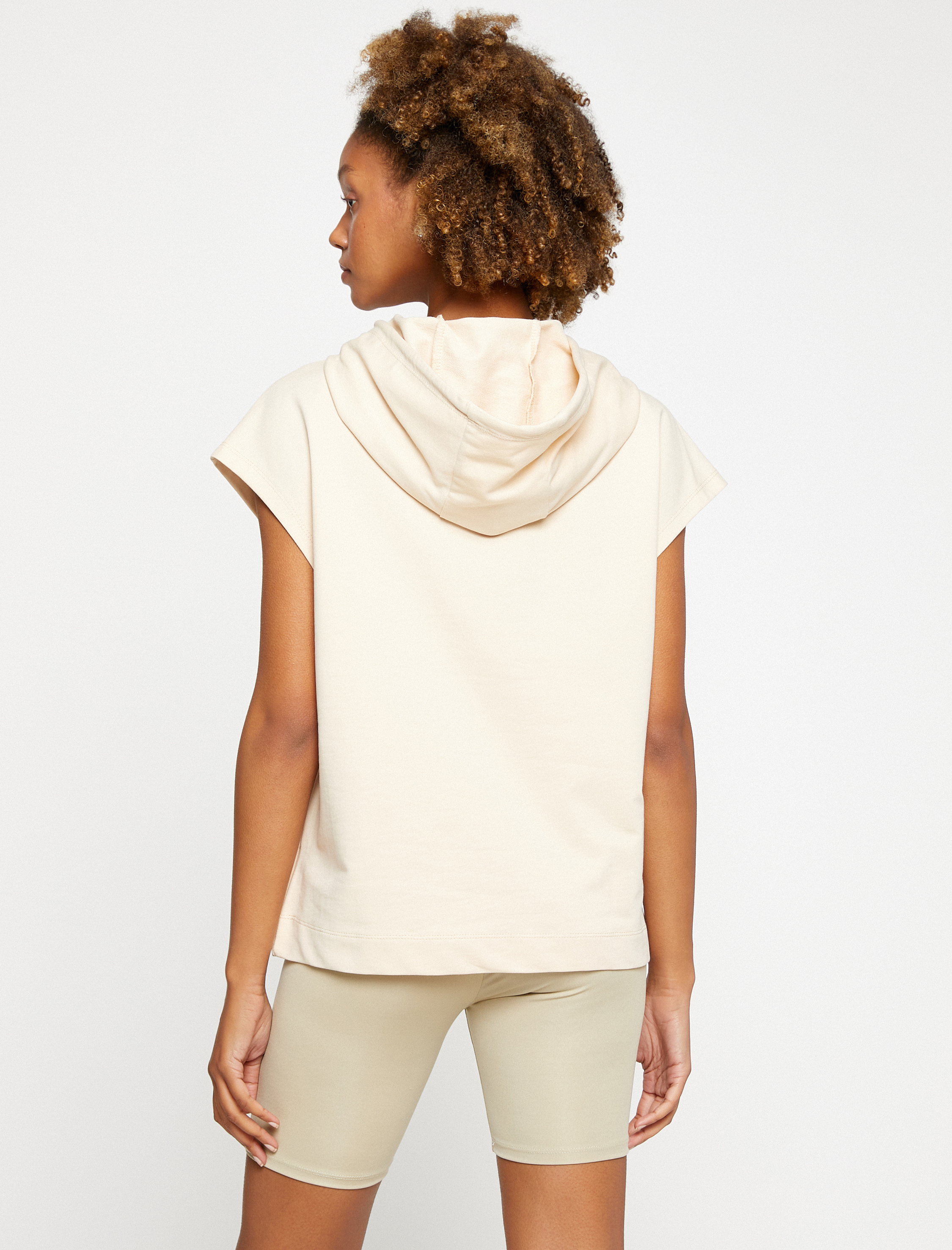   Kısa Kollu Sweatshirt Kapüşonlu Pamuklu