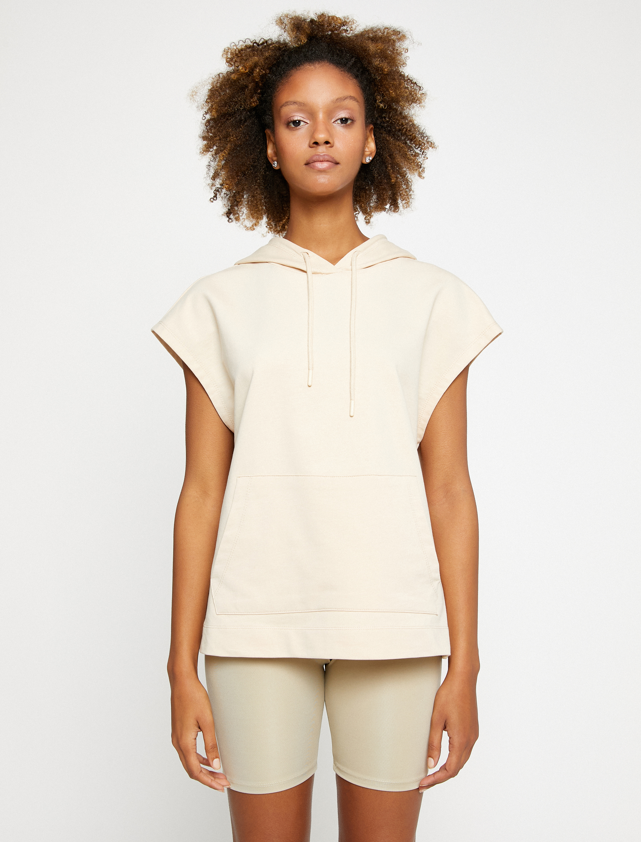   Kısa Kollu Sweatshirt Kapüşonlu Pamuklu