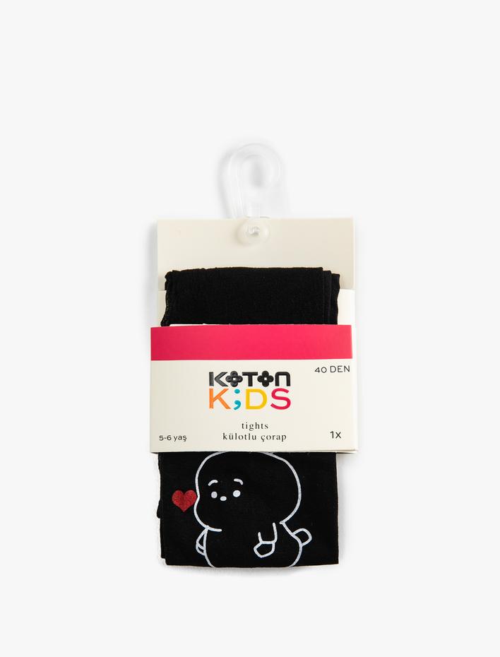 Kız Çocuk Aşk Temalı Baskı Detaylı Külotlu Çorap 40 Den