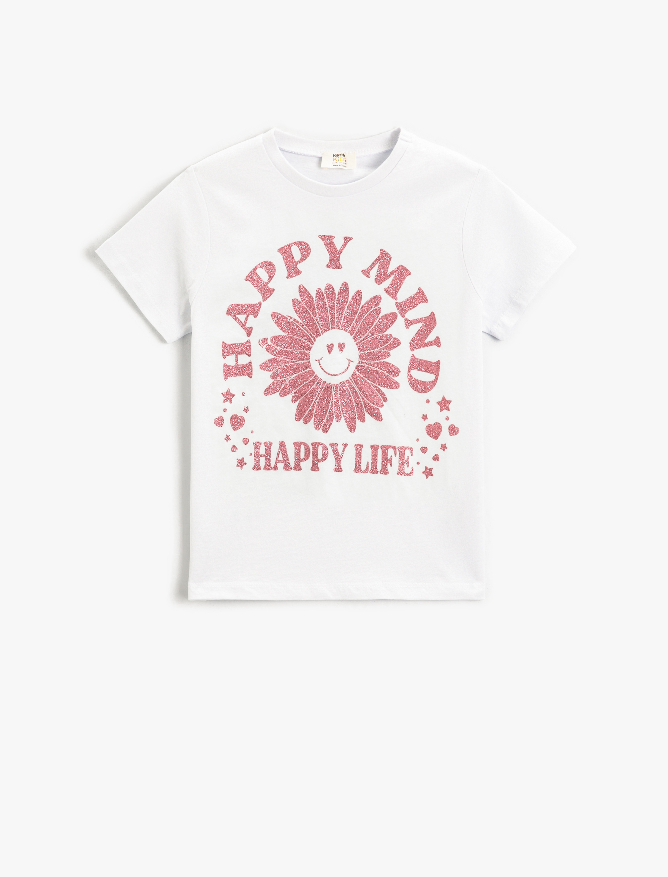Koton Simli Baskılı Kısa Kollu T-Shirt Bisiklet Yaka Pamuklu