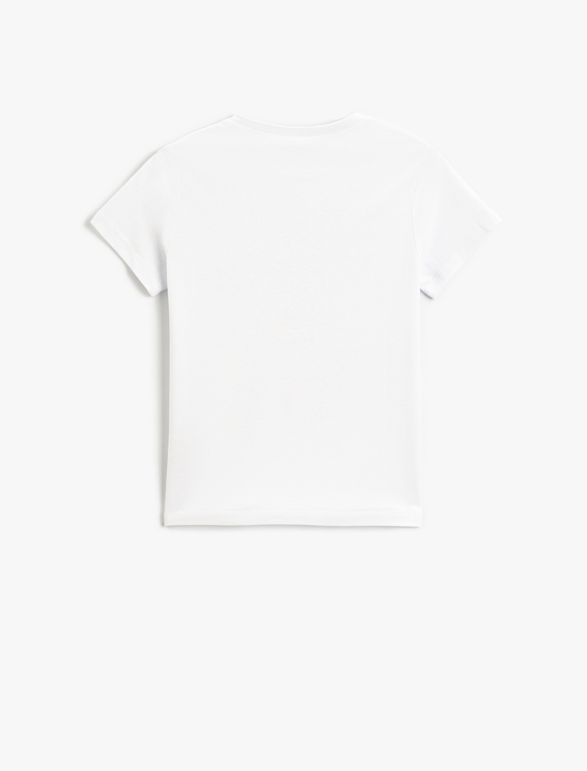  Kız Çocuk Simli Baskılı Kısa Kollu Tişört Bisiklet Yaka Pamuklu