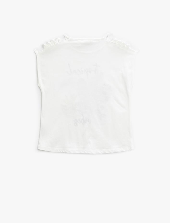 Kız Çocuk Papağan Pul Payet İşlemeli Tişört Pencere Detaylı Kolsuz