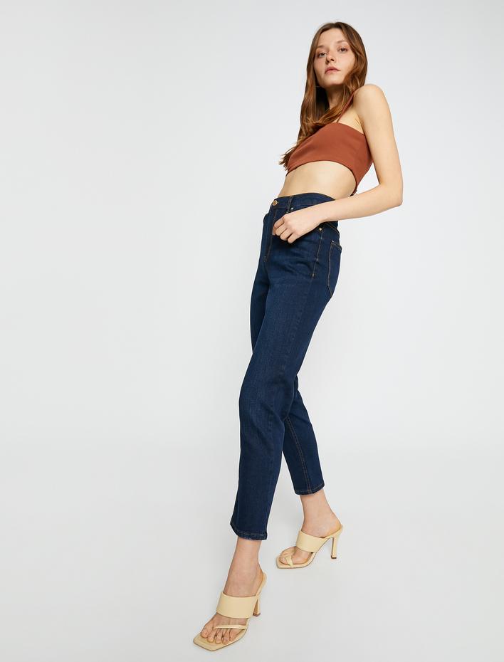  Yüksek Bel Kot Pantolon Hafif Dar Kesim - Mom Slim Jean