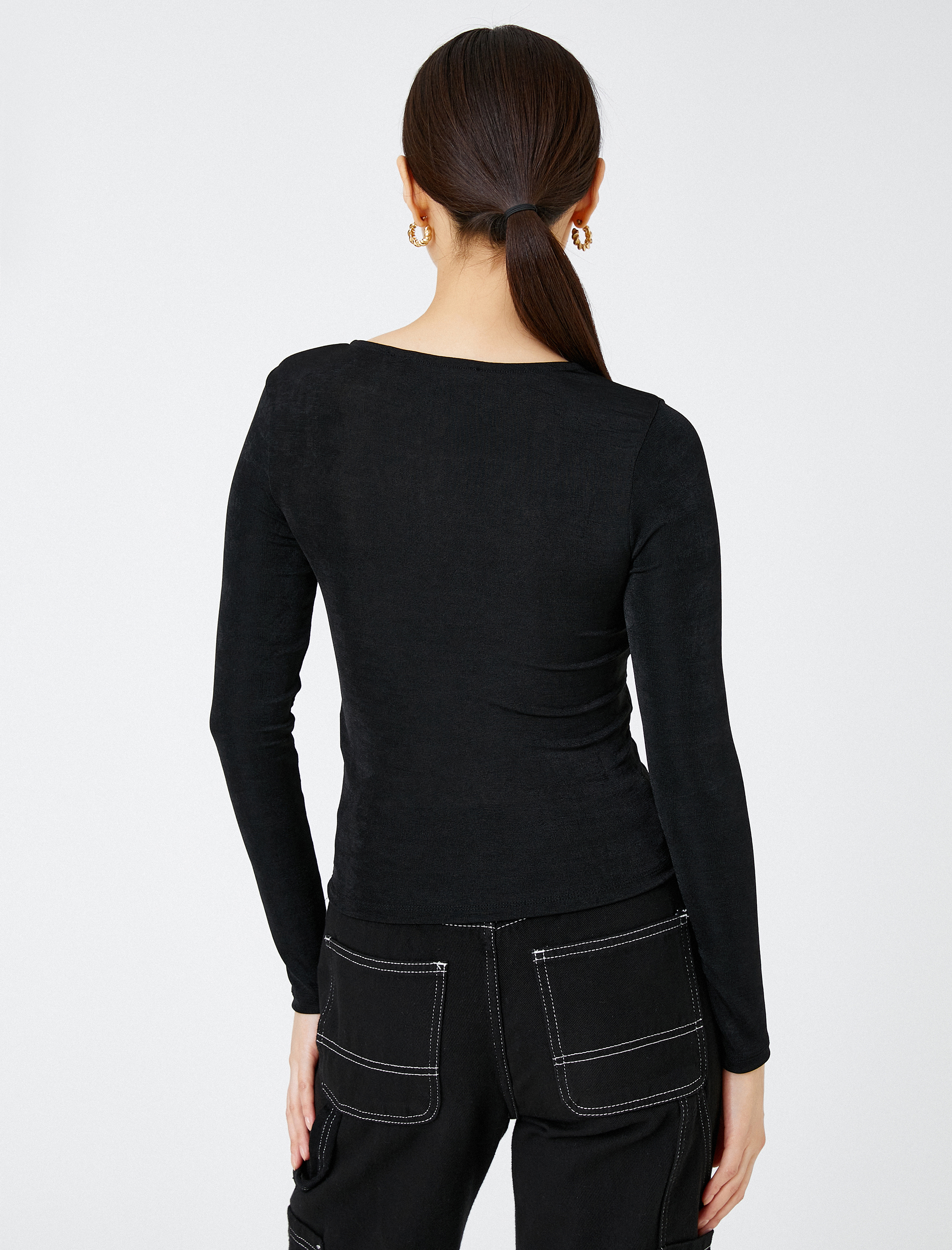   Fiyonk Detaylı Tişört Dar Kesim Uzun Kollu