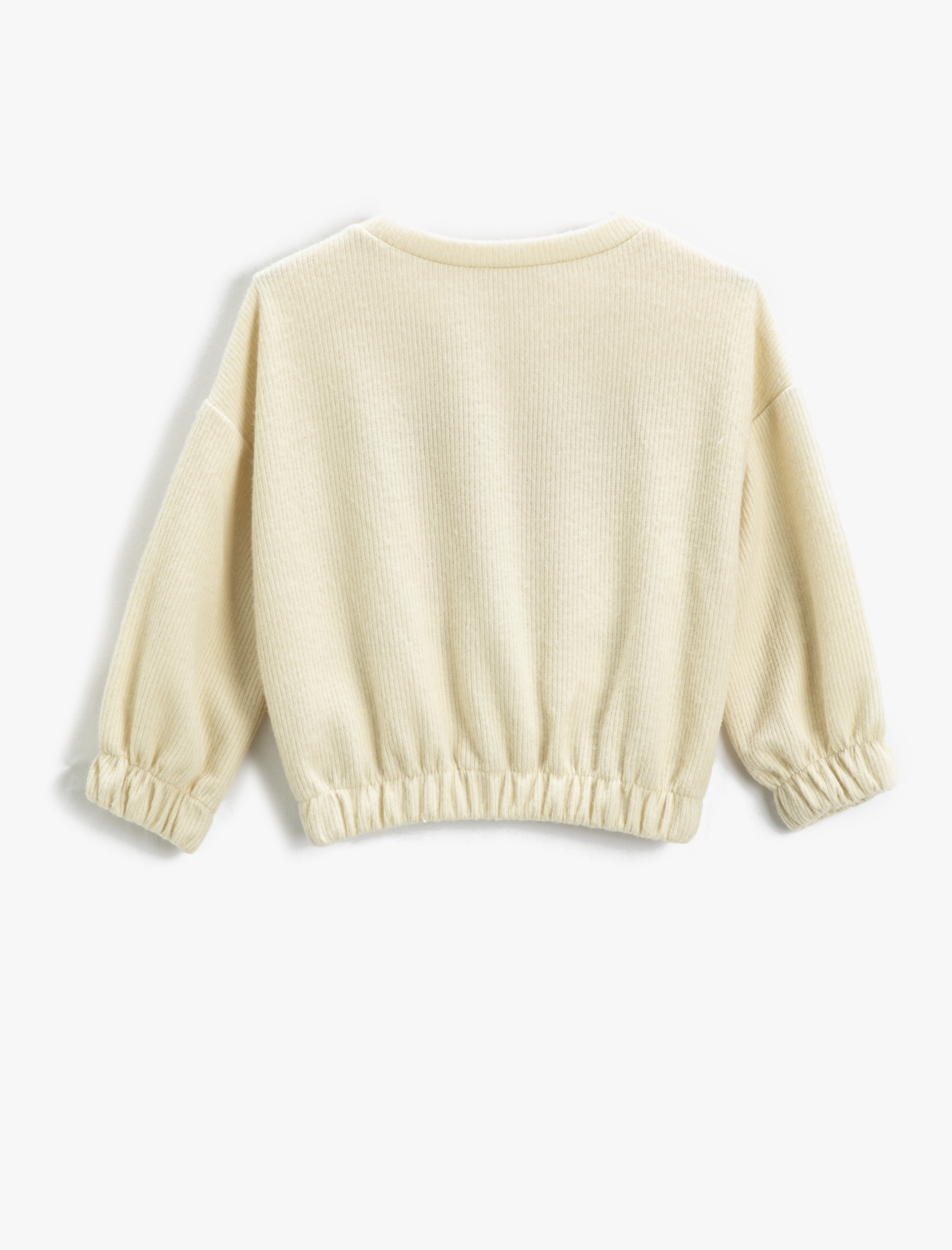  Kız Çocuk Crop Sweatshirt Kelebek İşlemeli Ribanalı Yuvarlak Yaka