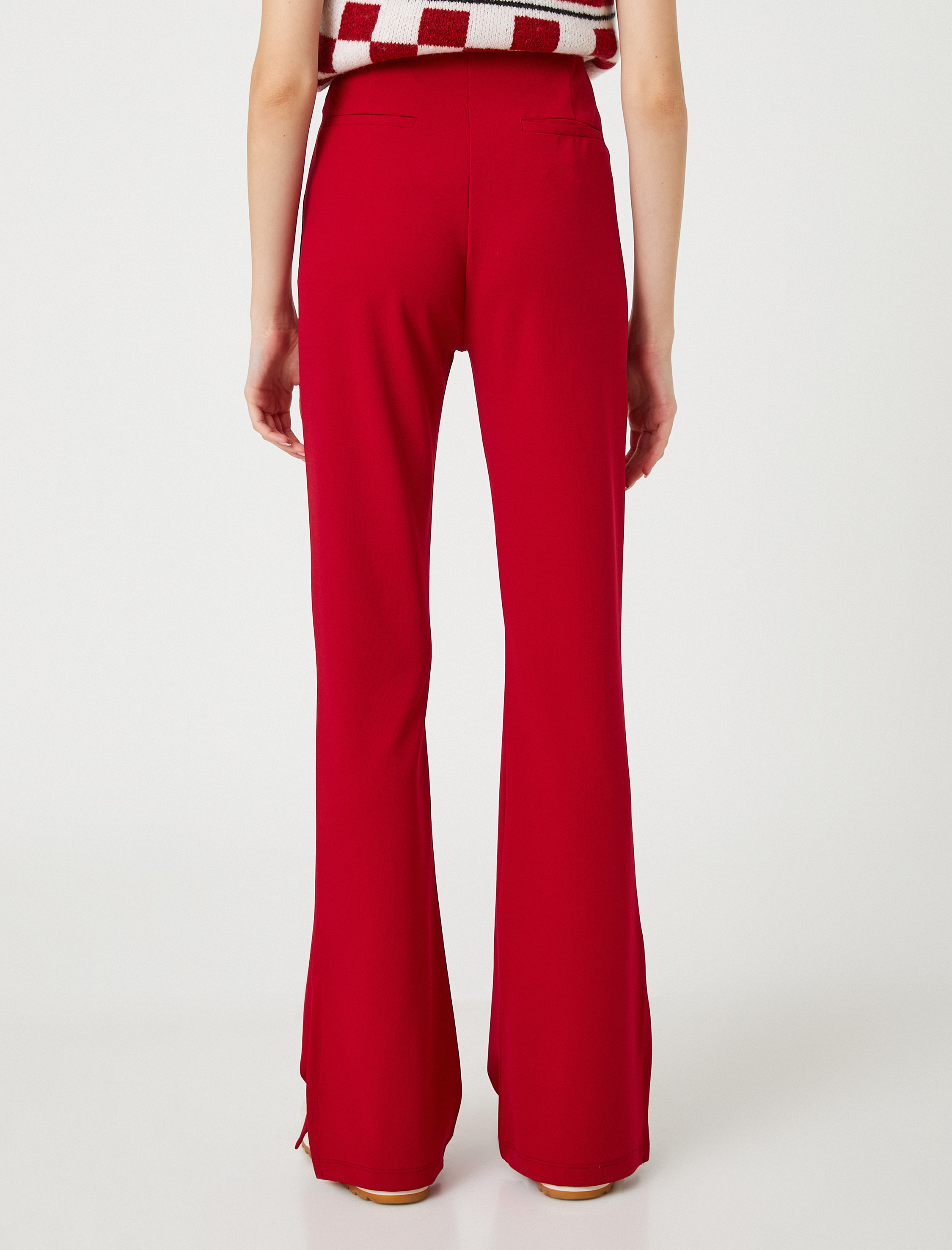   İspanyol Paça Pantolon Yırtmaç Detaylı Nervürlü Fermuar Kapama